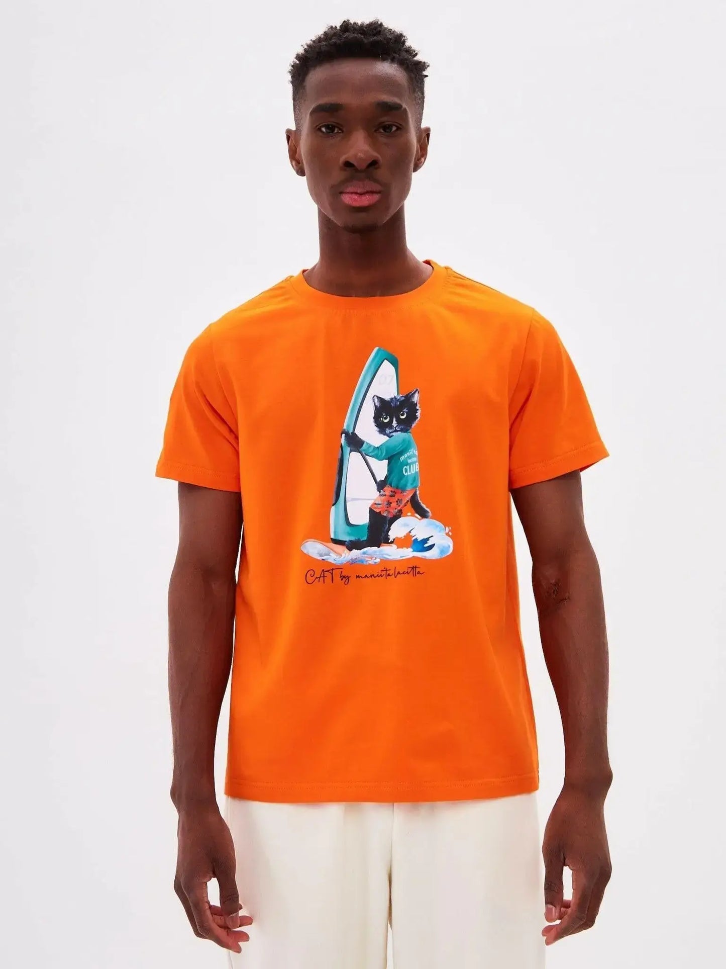 Orange T-shirt Surfer Cat | T-shirt For Cat Lovers | Cat e Lolette
