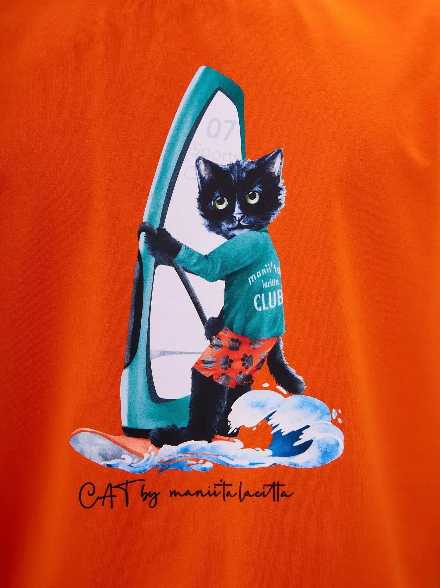 Orange T-shirt Surfer Cat | T-shirt For Cat Lovers | Cat e Lolette