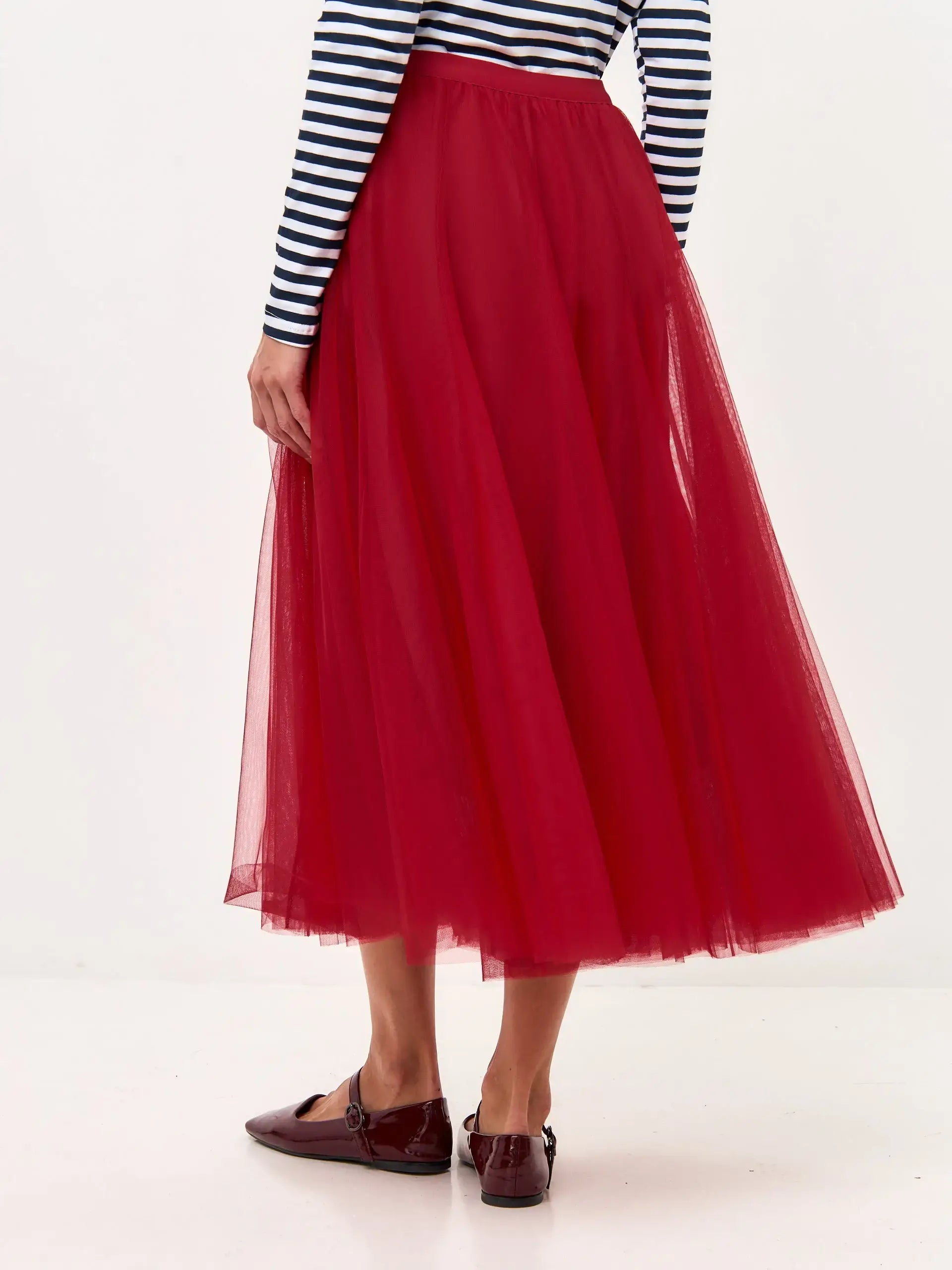 Paris Set: Women’s Long Sleeve Navy Striped White сѓat and Red Tulle