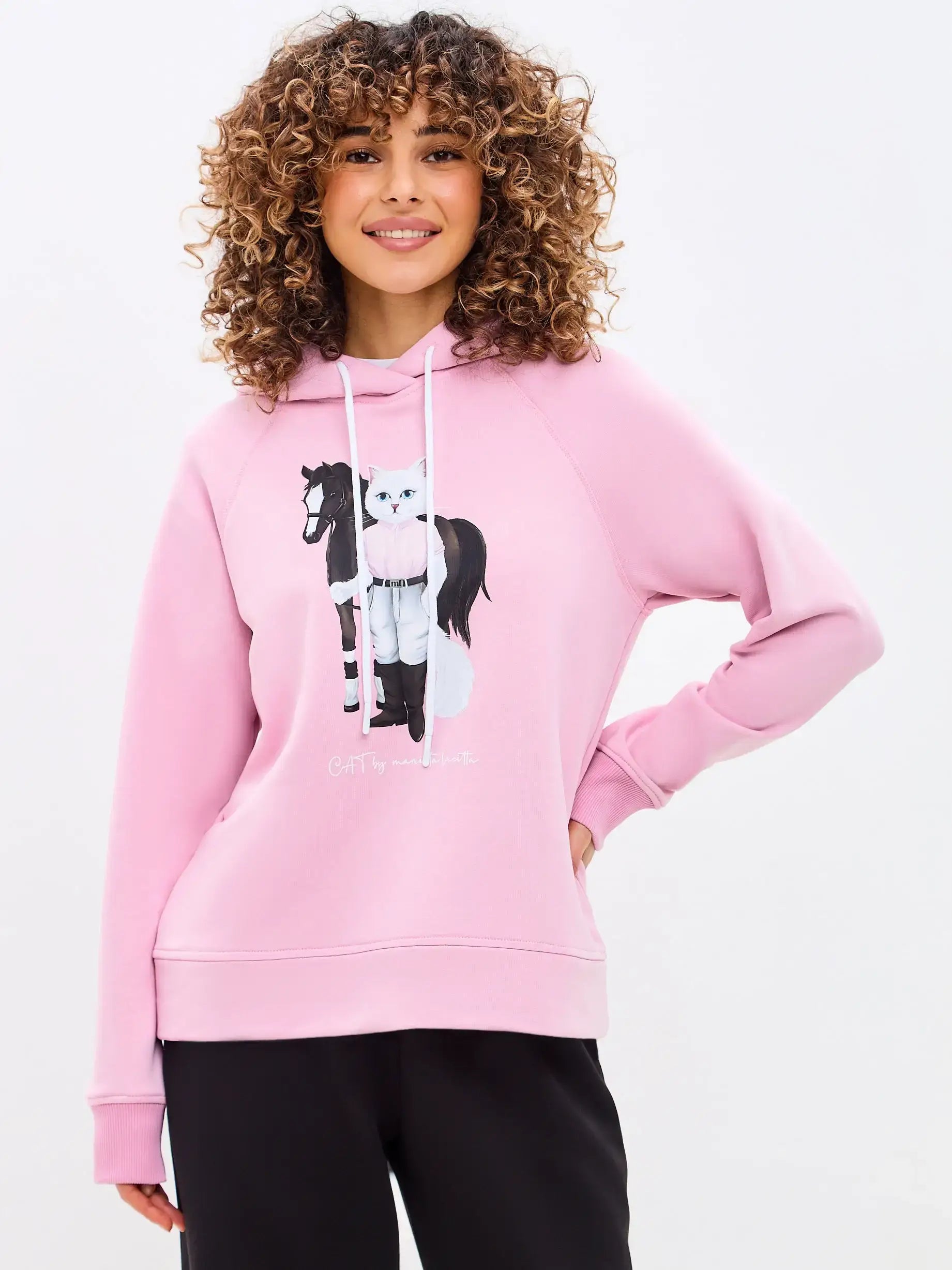 Pink Hoodie White Rider Cat | Hoodie & sweatshirt For Cat Lovers