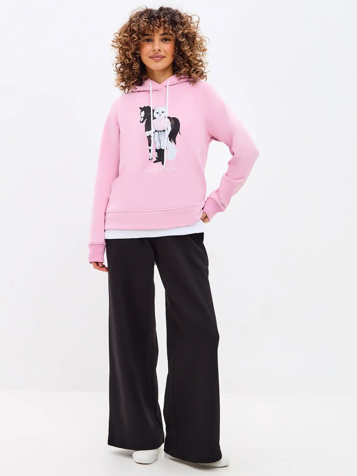 Pink Hoodie White Rider Cat | Hoodie & sweatshirt For Cat Lovers