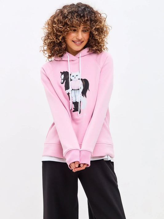 Pink Hoodie White Rider Cat | Hoodie & sweatshirt For Cat Lovers