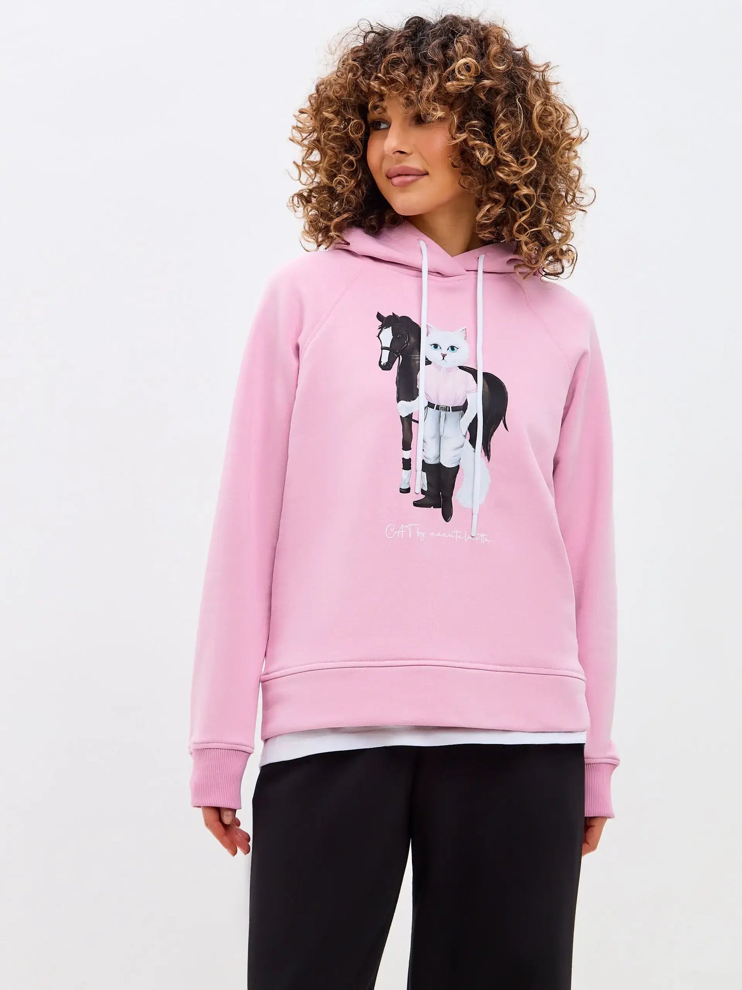 Pink Hoodie White Rider Cat | Hoodie & sweatshirt For Cat Lovers