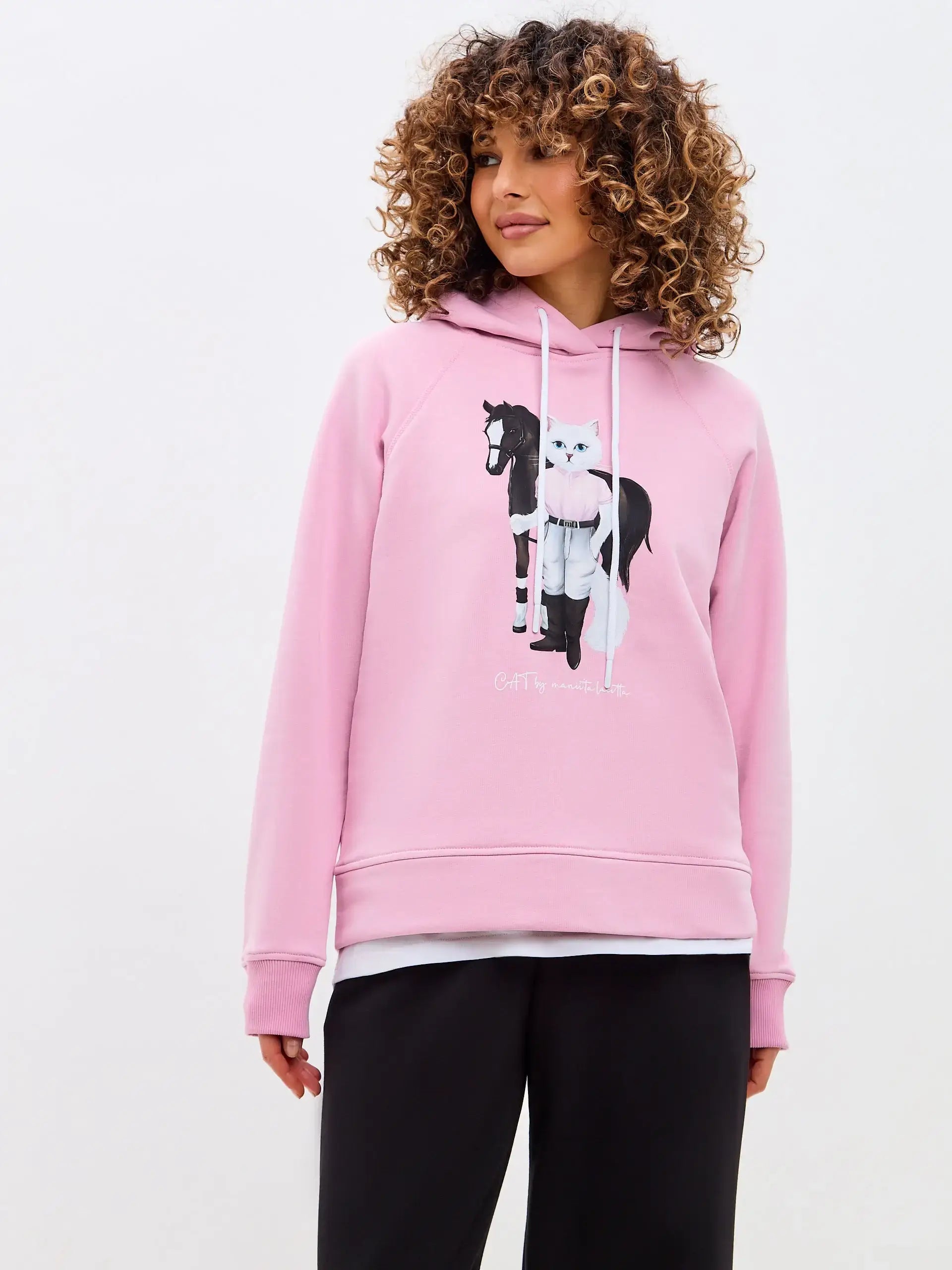 Pink Hoodie White Rider Cat | Hoodie & sweatshirt For Cat Lovers
