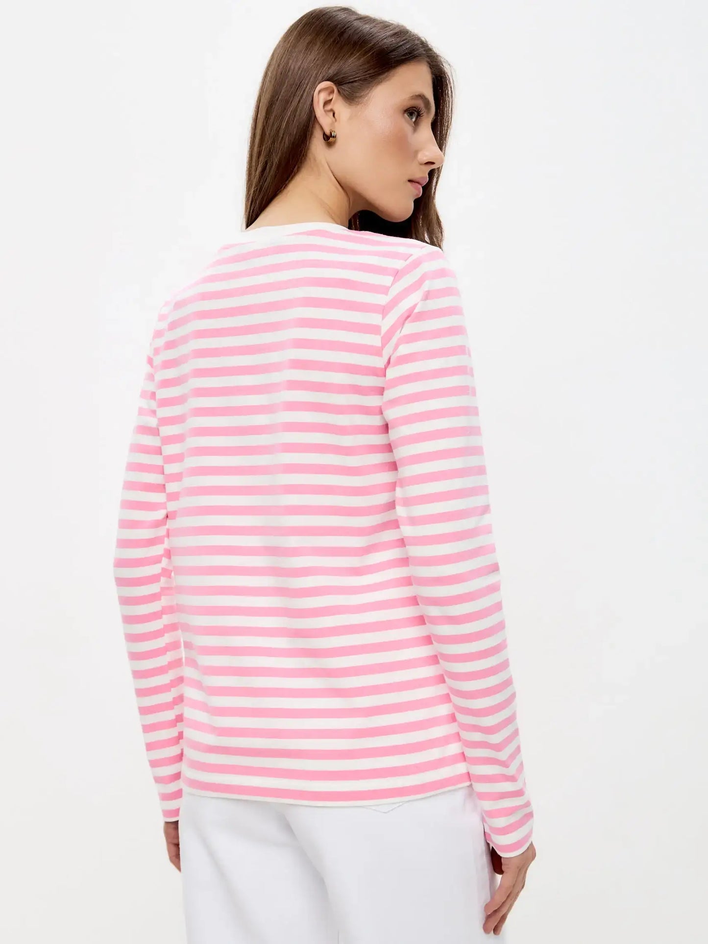 Pink Longsleeve Country White Cat | Shirt & Striped shirt For Cat