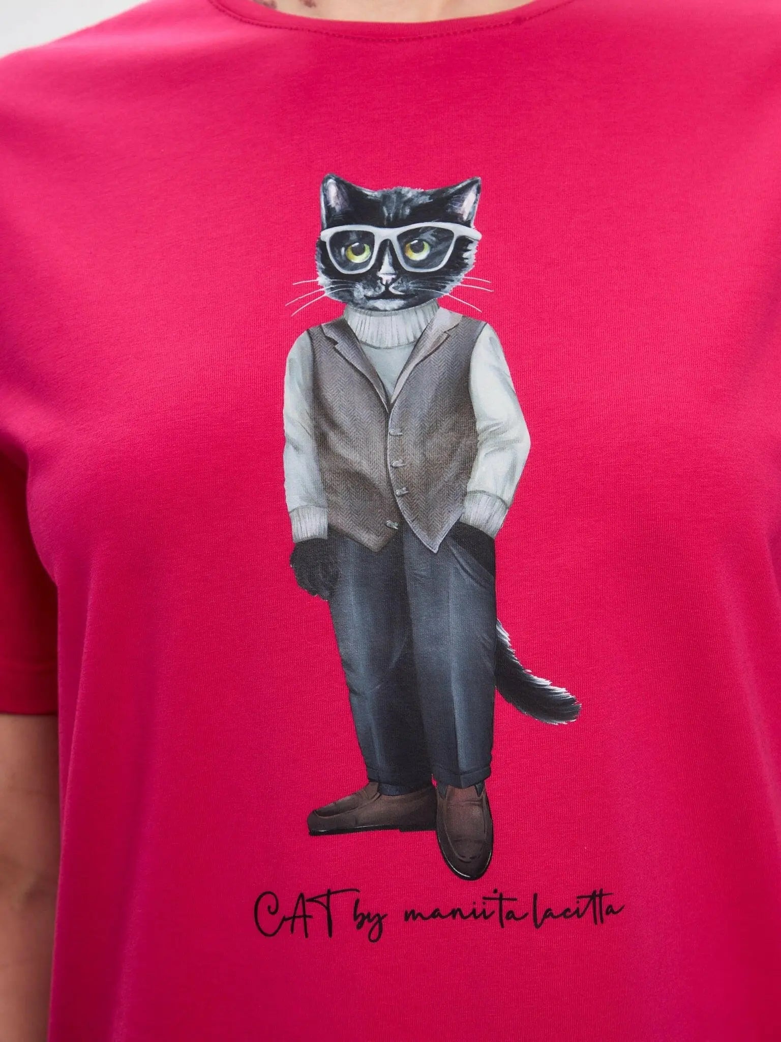 Pink Oversized T-shirt Minimalist Cat | T-shirt For Cat Lovers | Cat