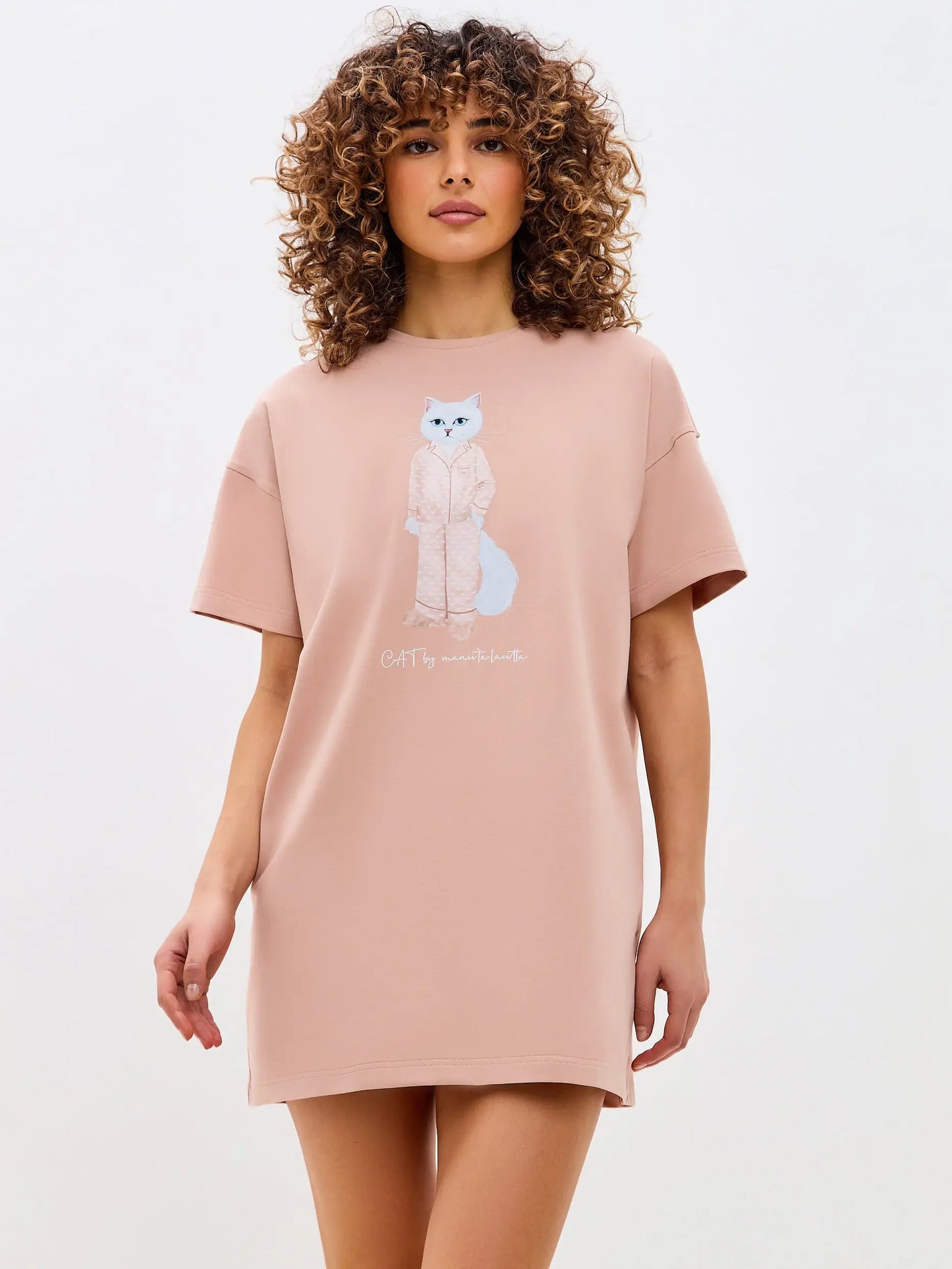 Pink Oversized T-shirt Pajamas Cat | Loungewear For Cat Lovers | Cat