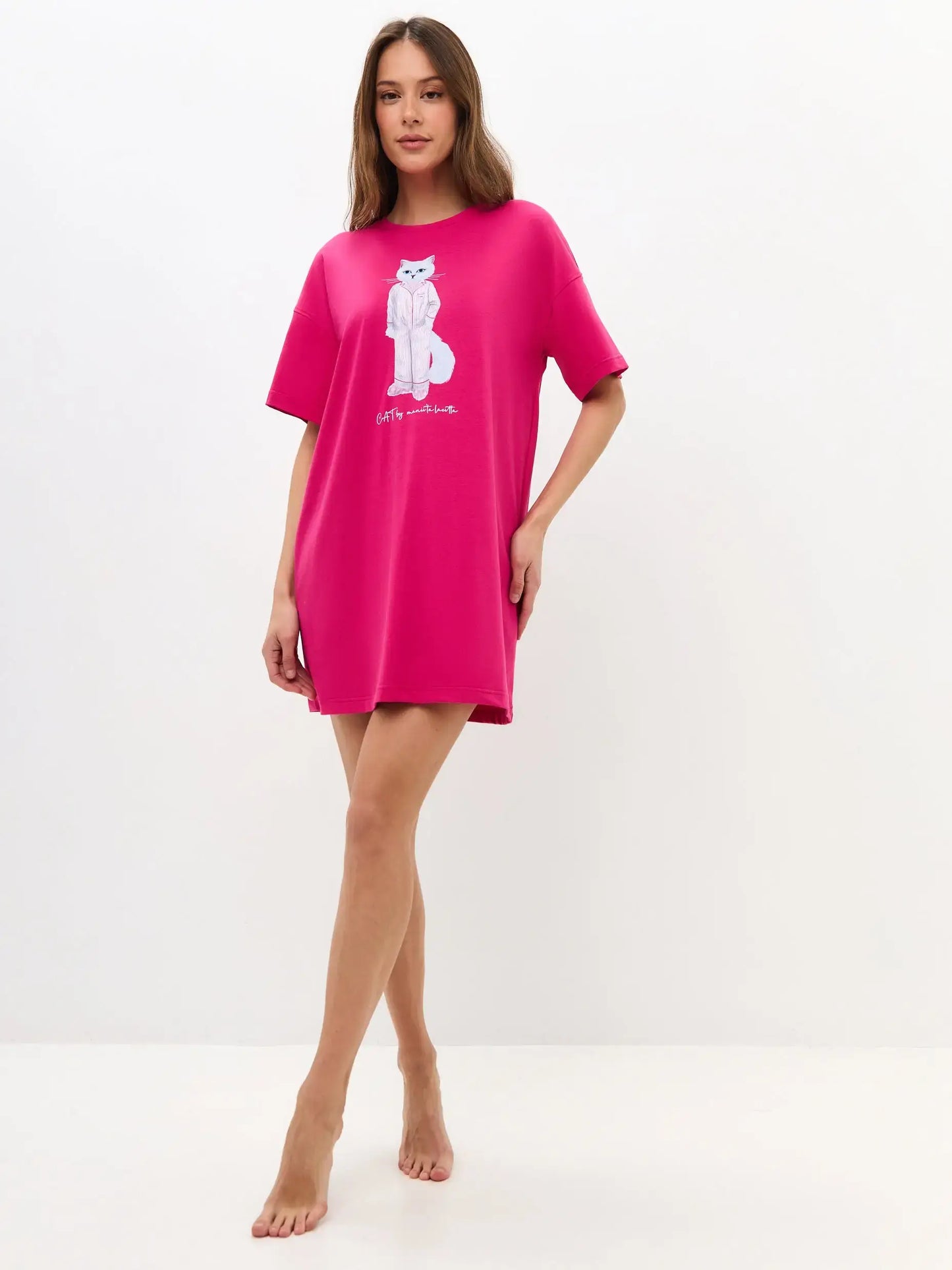 Pink Oversized T-shirt Pajamas Cat | Loungewear For Cat Lovers | Cat