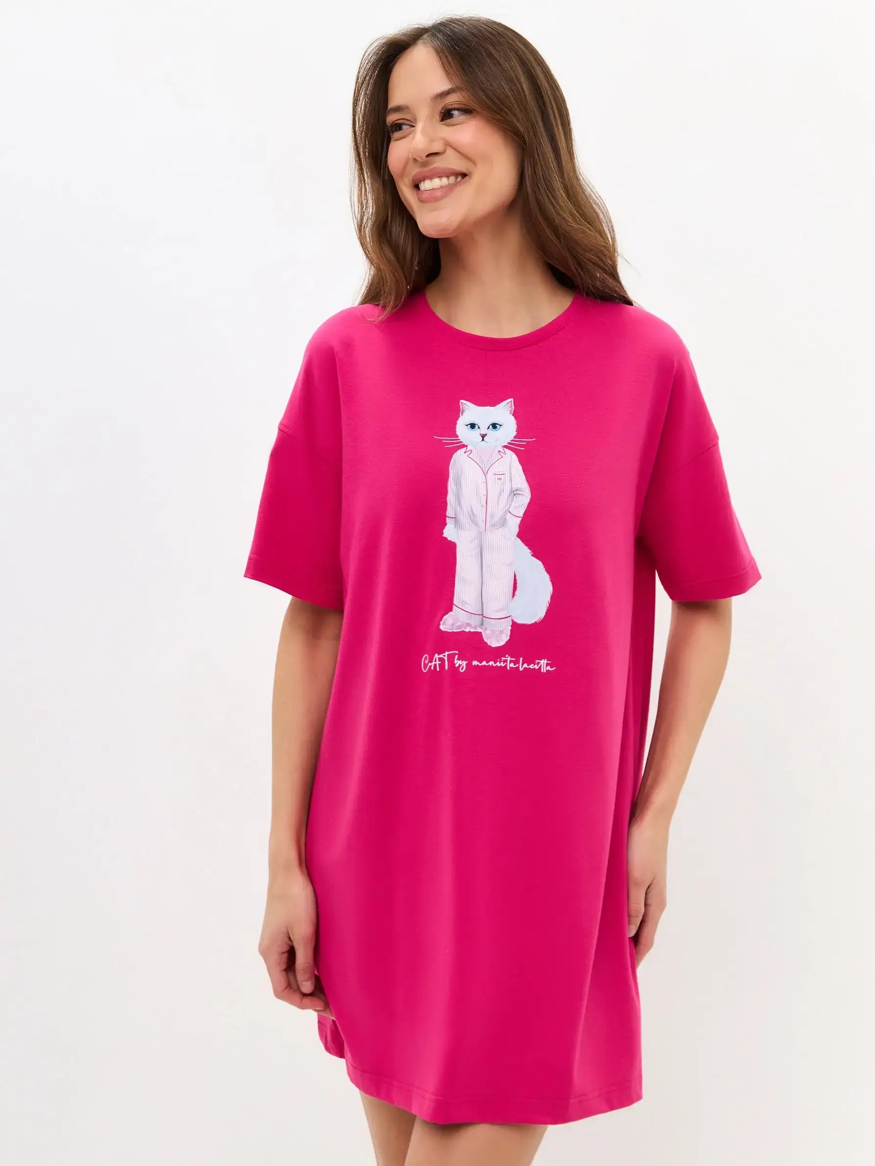 Pink Oversized T-shirt Pajamas Cat | Loungewear For Cat Lovers | Cat