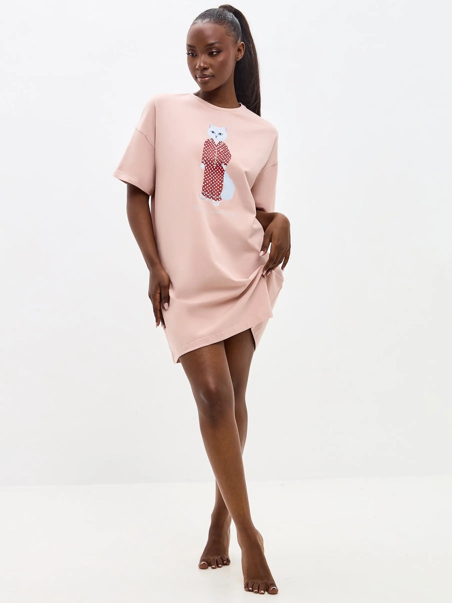 Pink Oversized T-shirt Pajamas Cat | Loungewear For Cat Lovers | Cat
