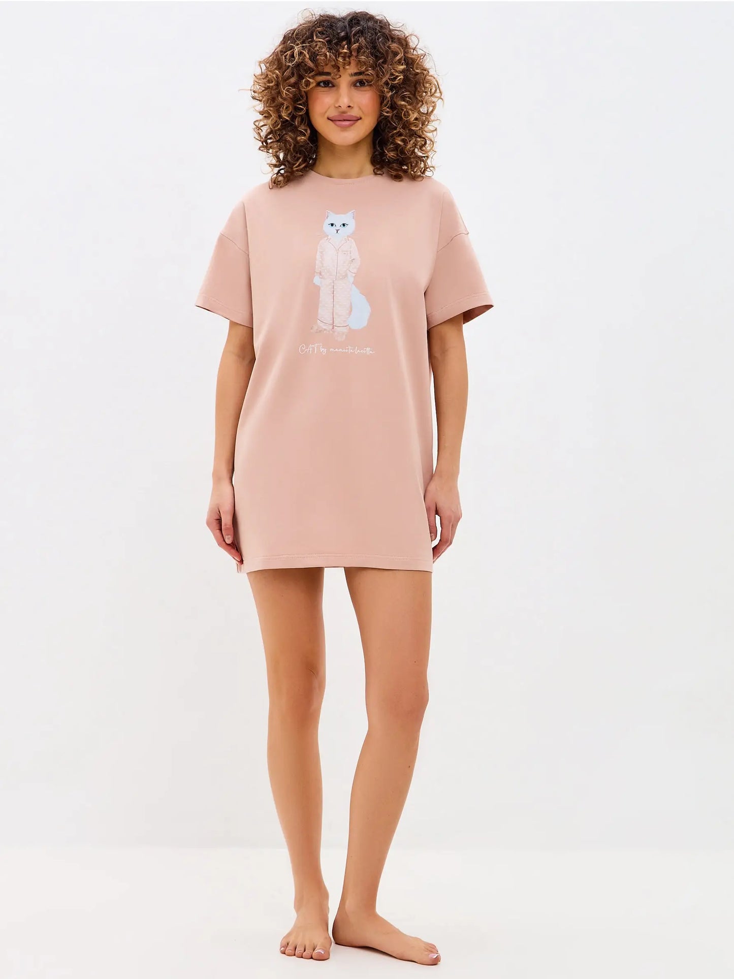 Pink Oversized T-shirt Pajamas Cat | Loungewear For Cat Lovers | Cat
