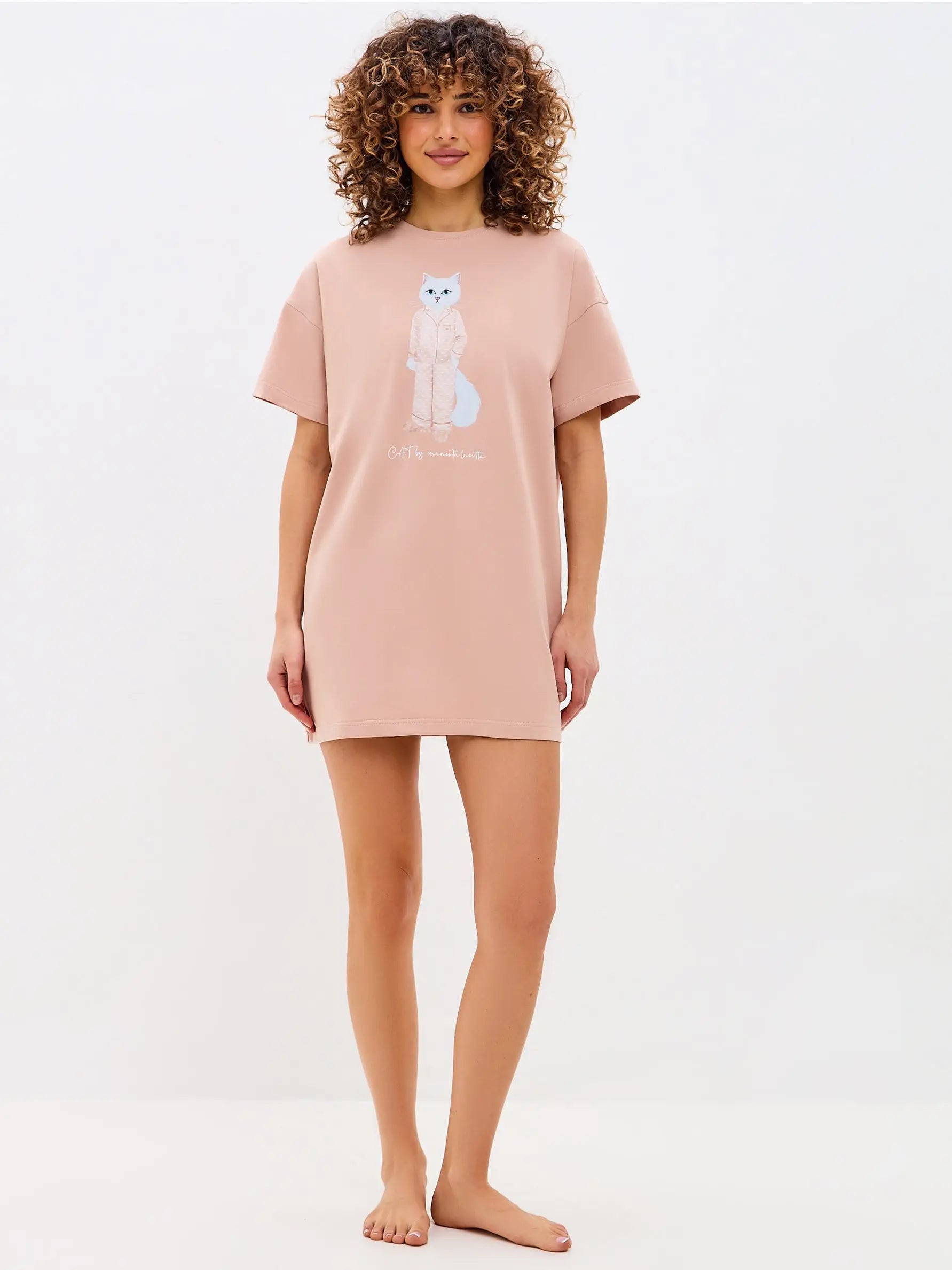 Pink Oversized T-shirt Pajamas Cat | Loungewear For Cat Lovers | Cat