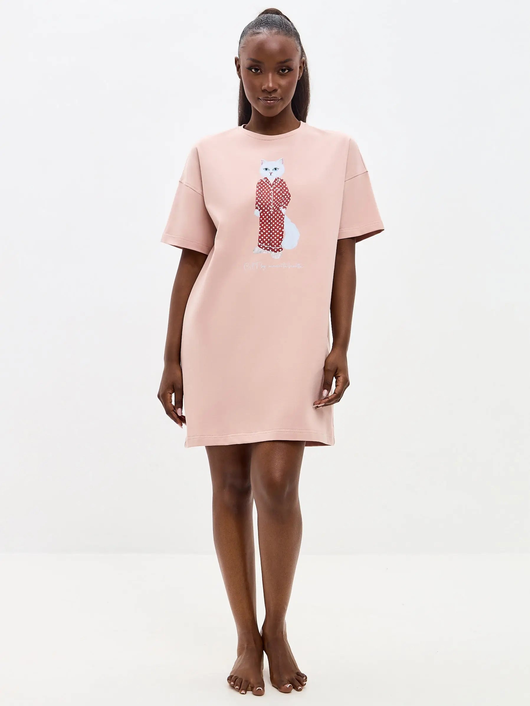 Pink Oversized T-shirt Pajamas Cat | Loungewear For Cat Lovers | Cat