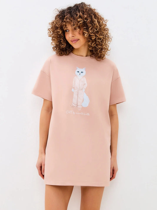 Pink Oversized T-shirt Pajamas Cat | Loungewear For Cat Lovers | Cat