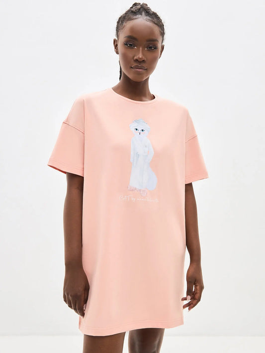 Peach oversized T-shirt SPA CAT print