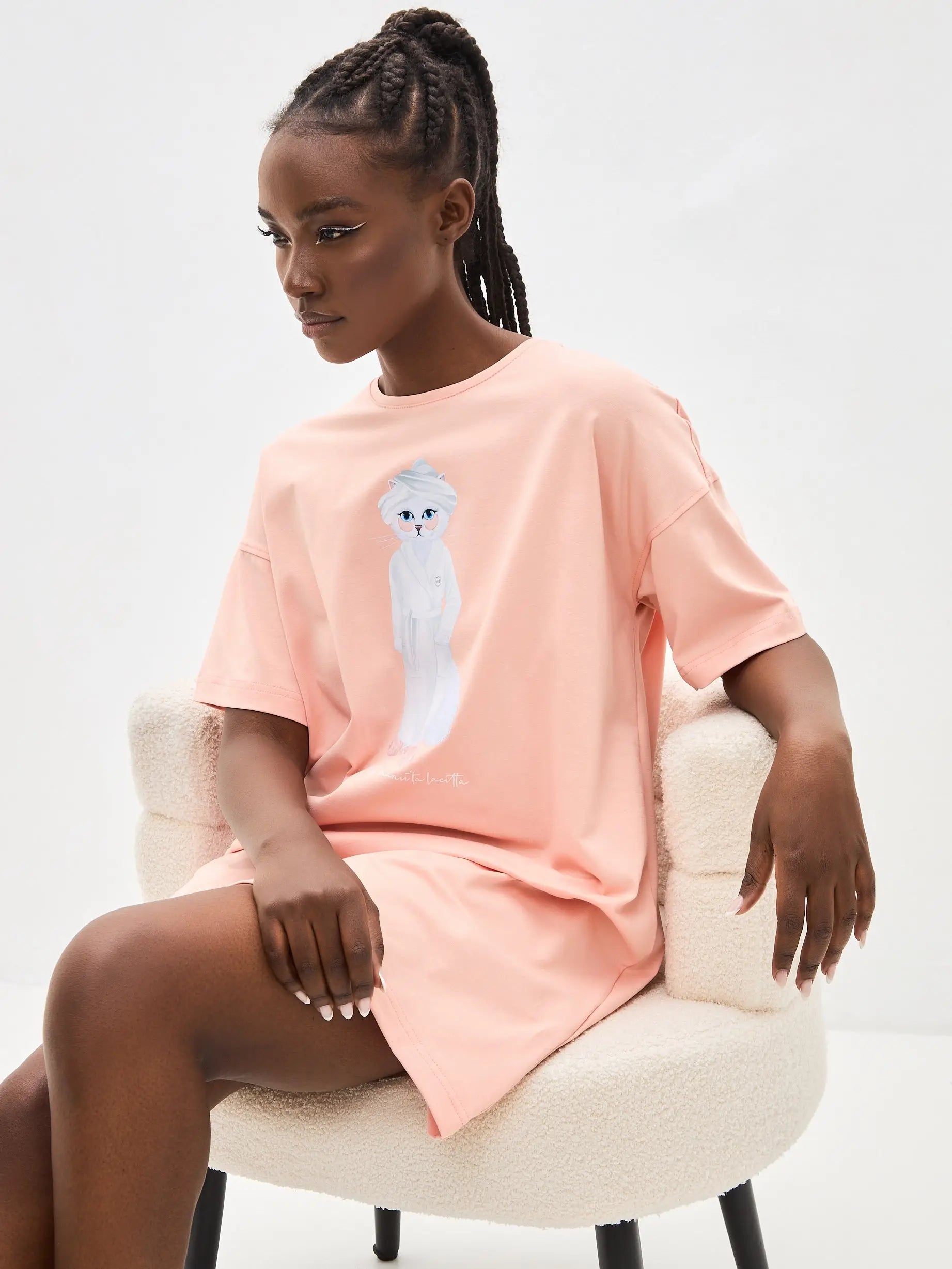Peach oversized T-shirt SPA CAT print