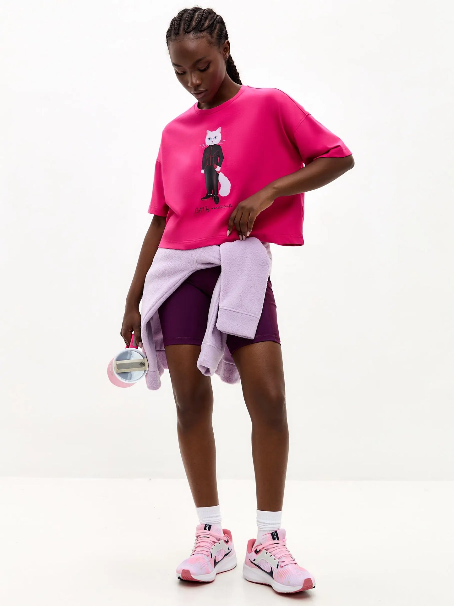 Pink Short Oversized T-shirt Sport Cat | T-shirt For Cat Lovers | Cat