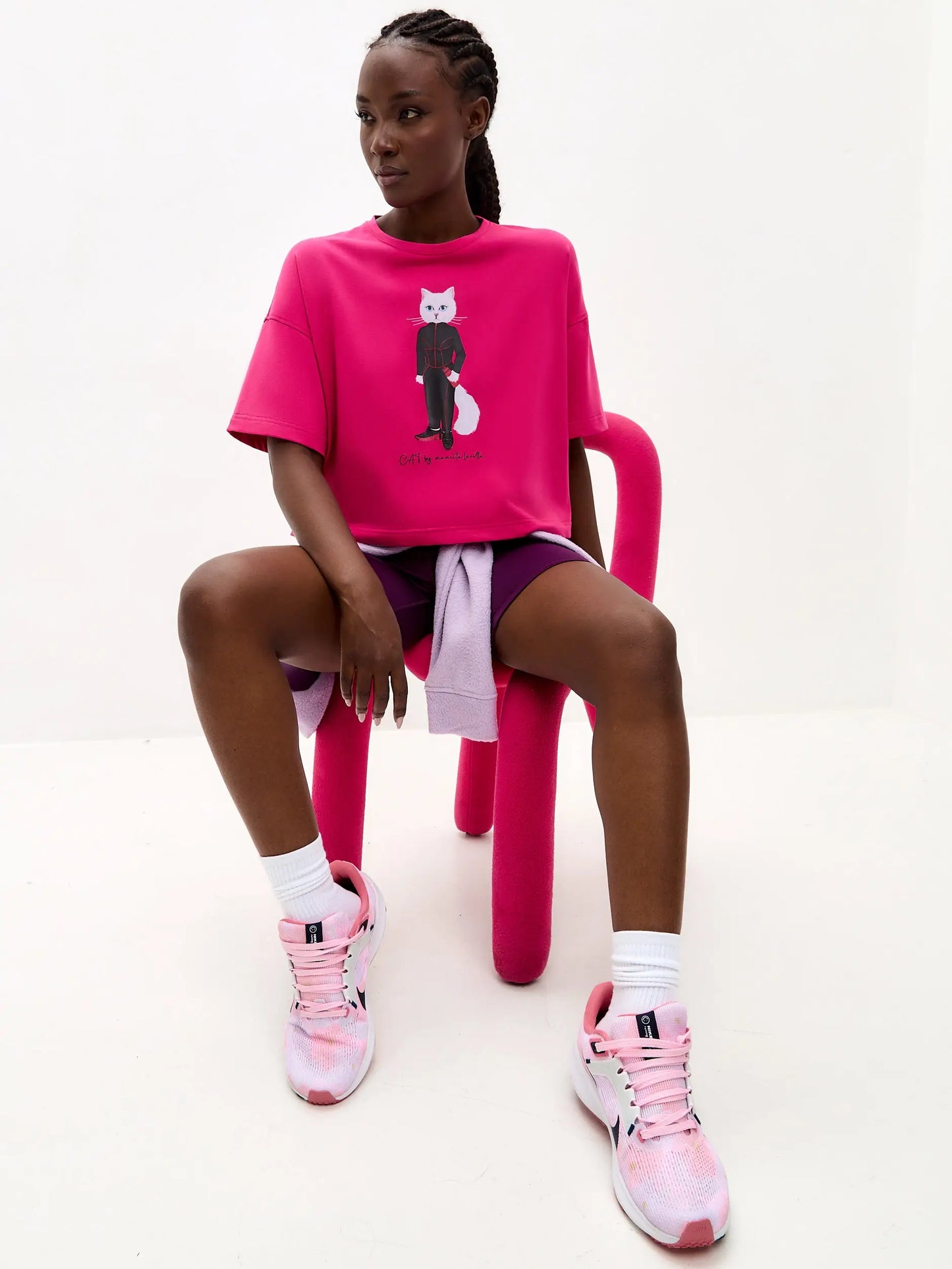 Pink Short Oversized T-shirt Sport Cat | T-shirt For Cat Lovers | Cat