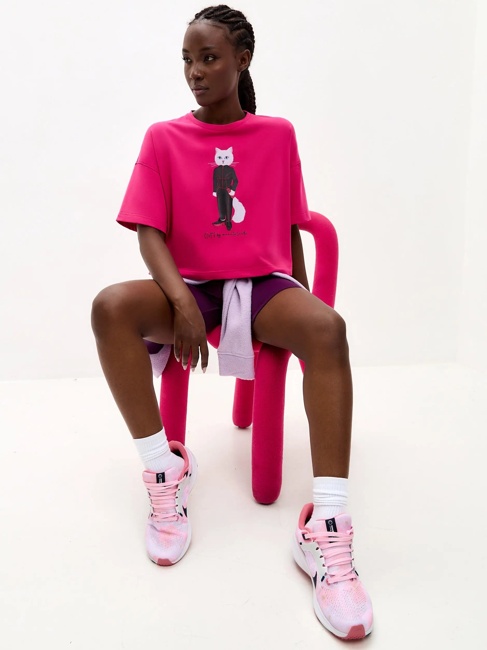 Pink Short Oversized T-shirt Sport Cat | T-shirt For Cat Lovers | Cat