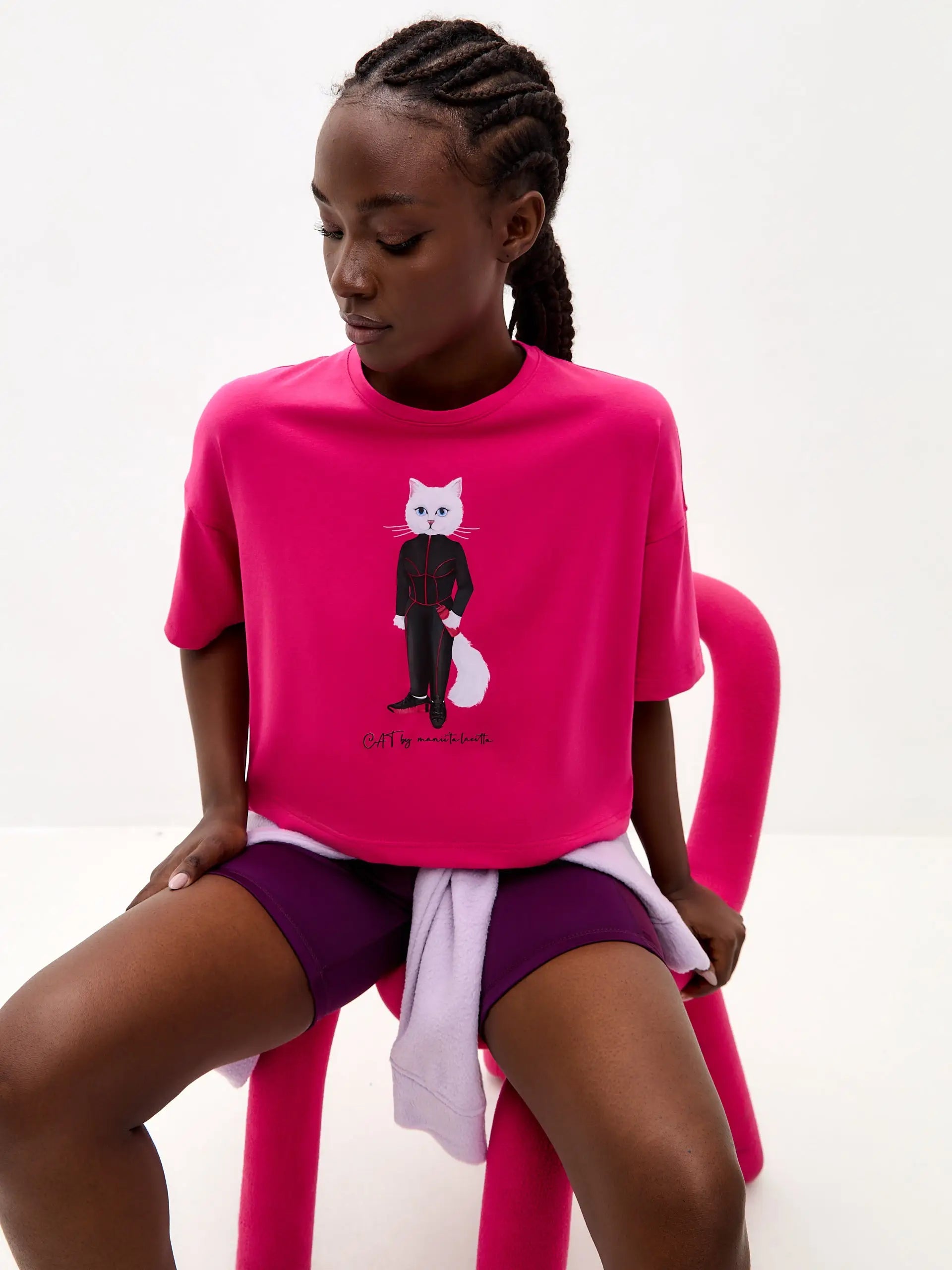 Pink Short Oversized T-shirt Sport Cat | T-shirt For Cat Lovers | Cat