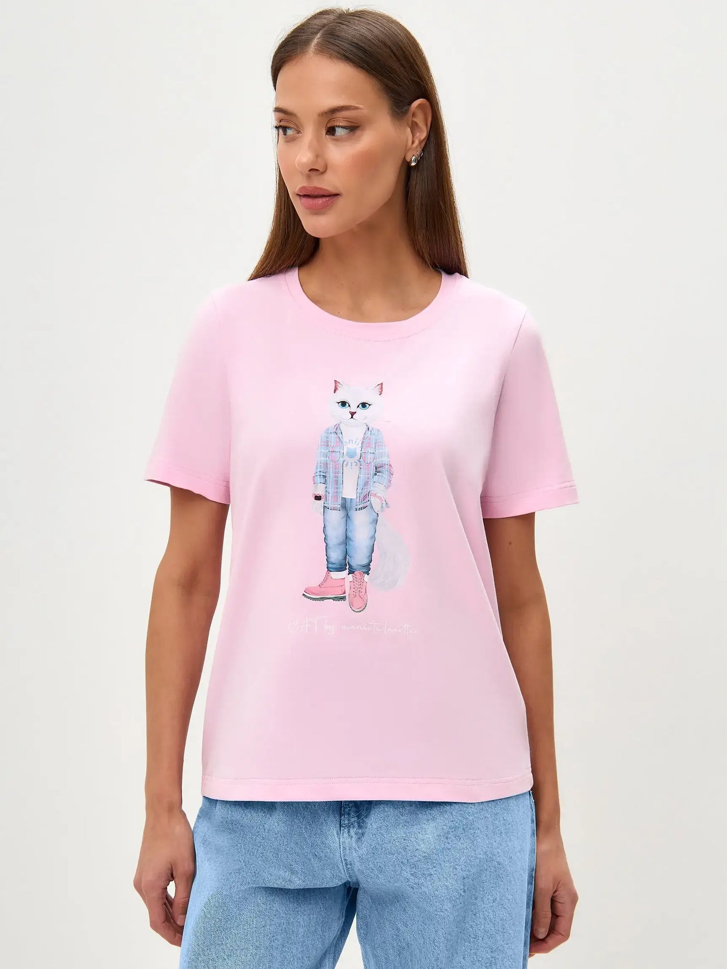 Pink T-shirt Country White Cat | T-shirt For Cat Lovers | Cat e