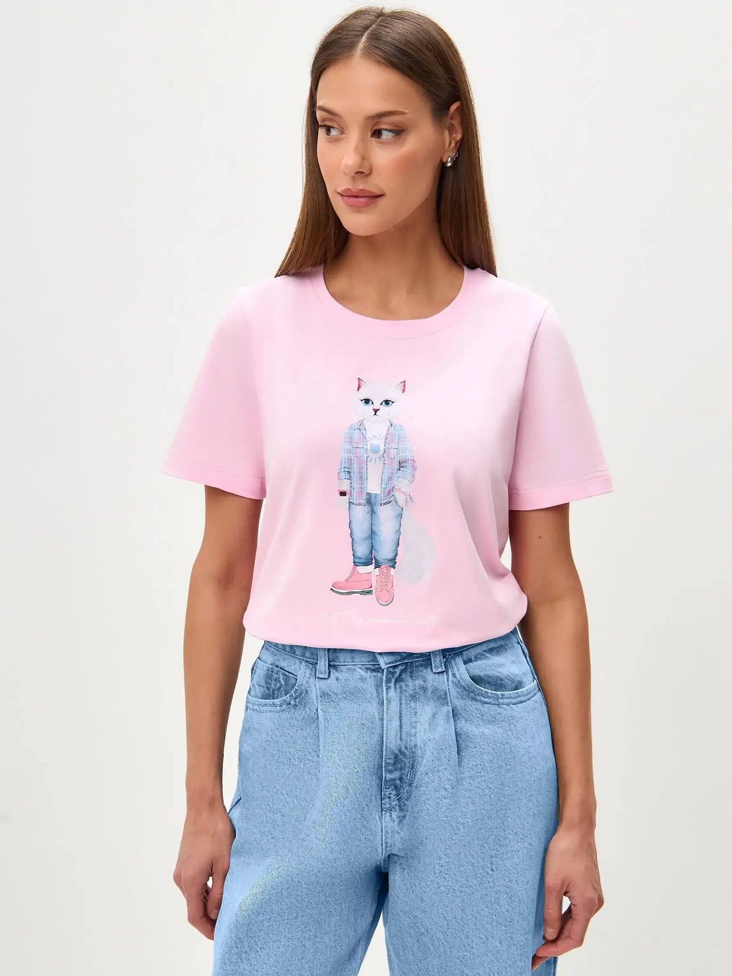 Pink T-shirt Country White Cat | T-shirt For Cat Lovers | Cat e