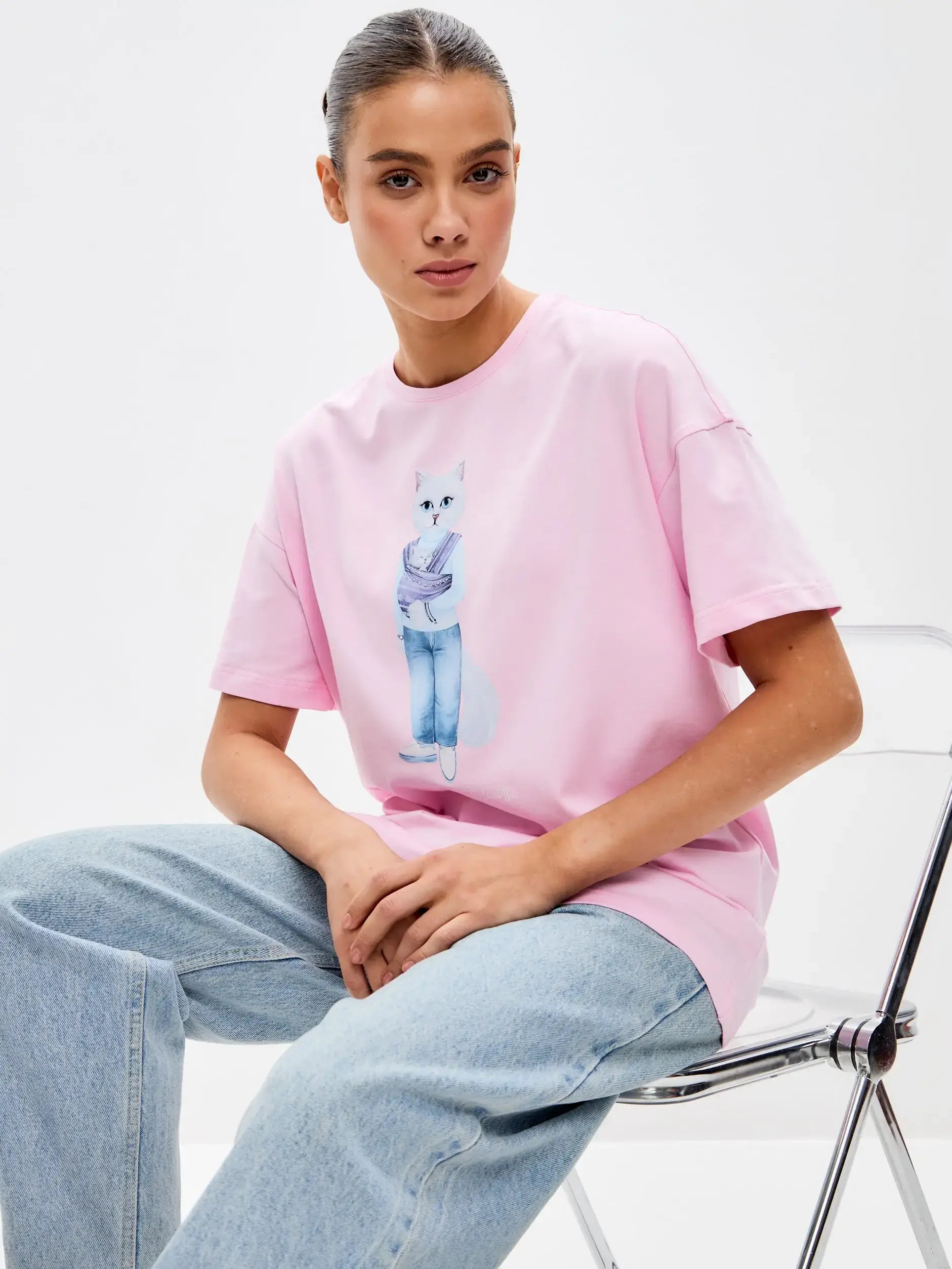 Pink T-shirt Mother Cat | T-shirt For Cat Lovers | Cat e Lolette