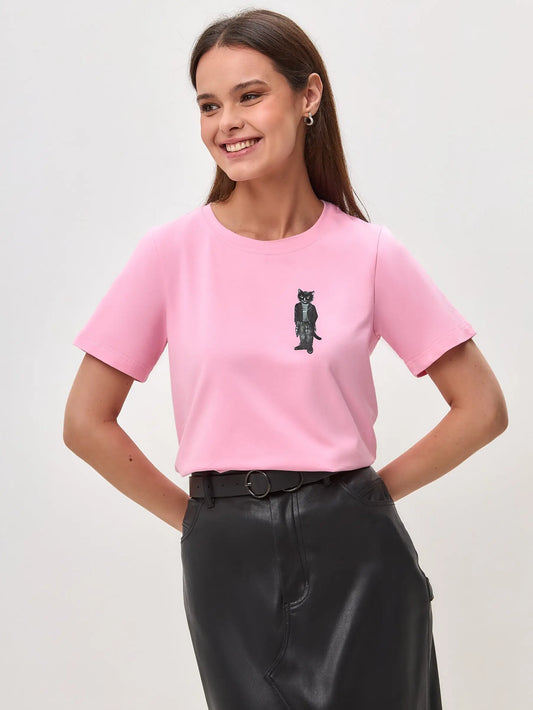 Pink T-shirt Rocker Cat | T-shirt For Cat Lovers | Cat e Lolette