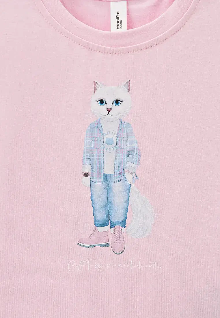 Pink T-shirt White Country Cat | T-shirt For Cat Lovers | Cat e