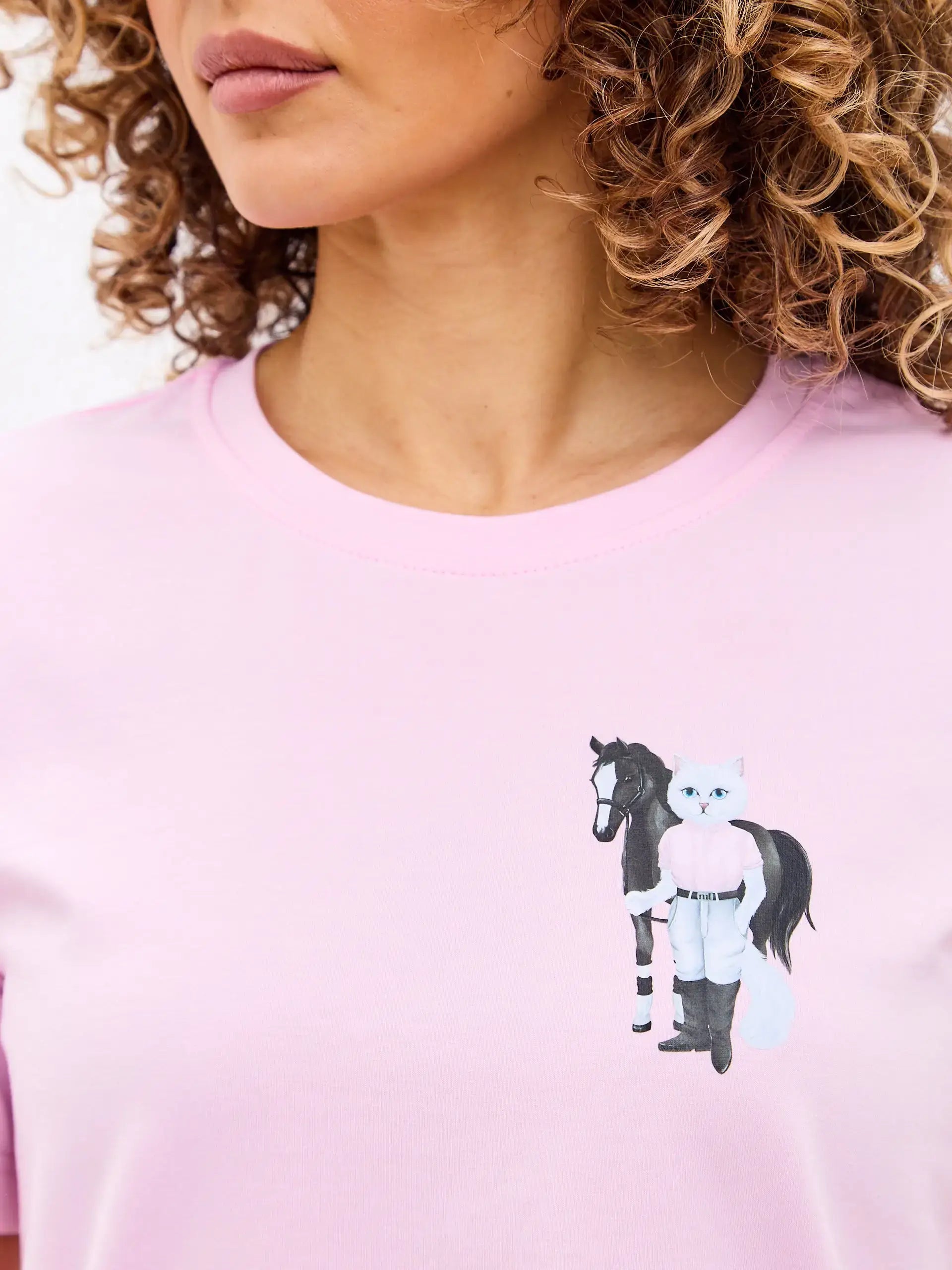 Pink T-shirt White Rider Cat | T-shirt For Cat Lovers | Cat e Lolette