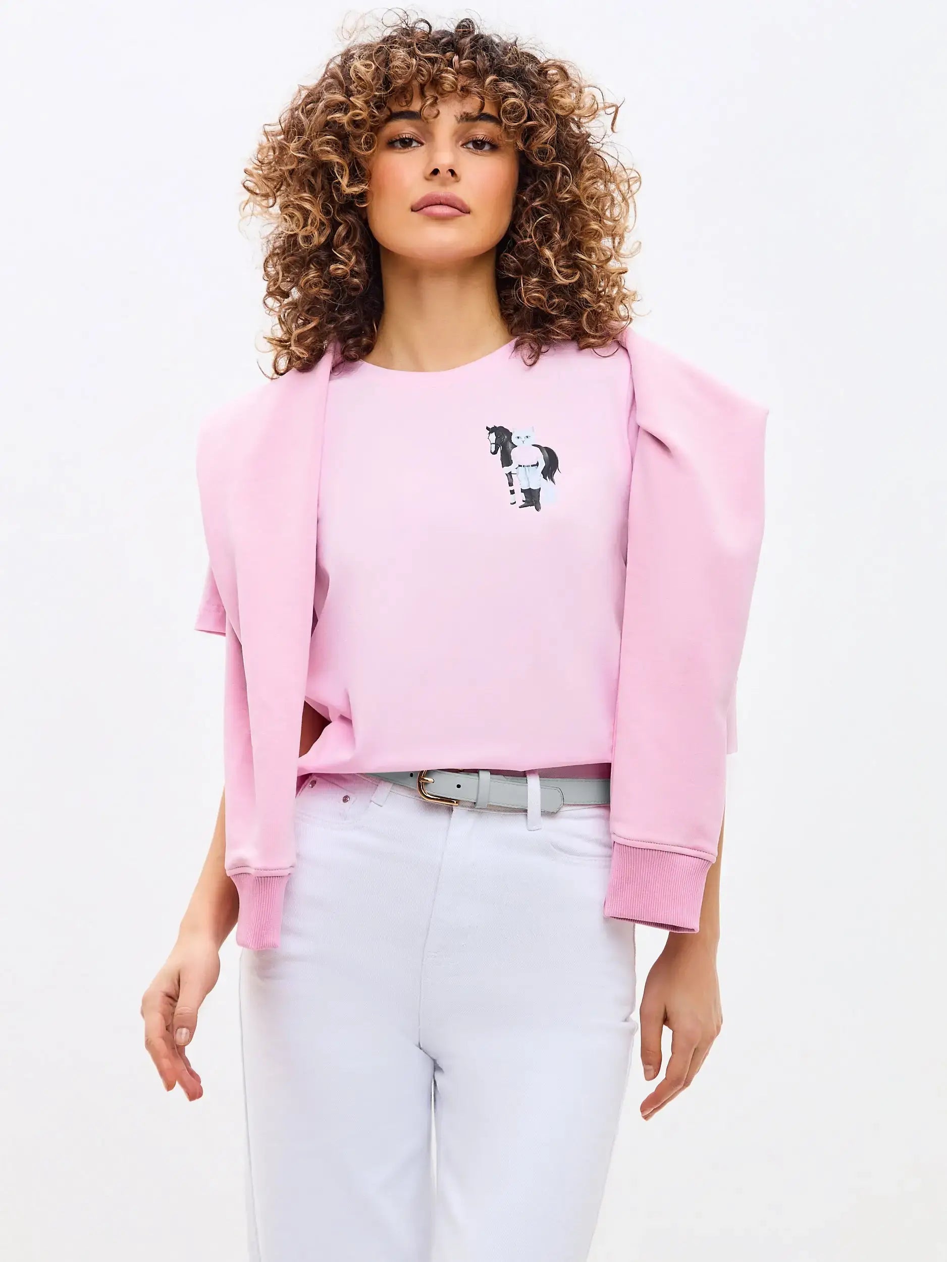 Pink T-shirt White Rider Cat | T-shirt For Cat Lovers | Cat e Lolette