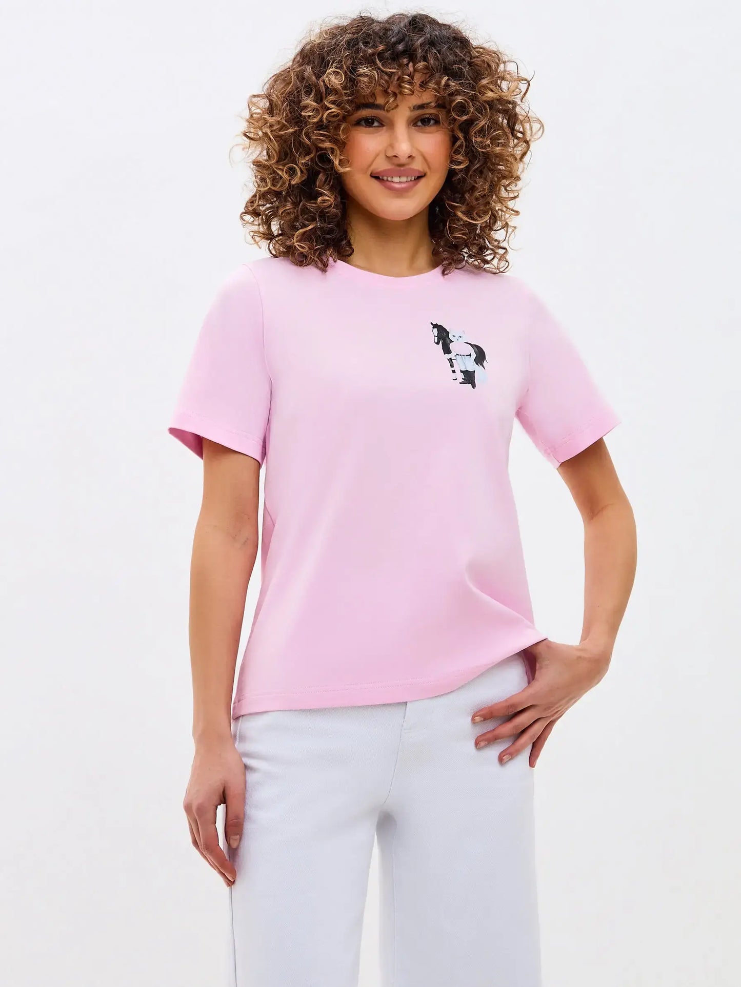 Pink T-shirt White Rider Cat | T-shirt For Cat Lovers | Cat e Lolette