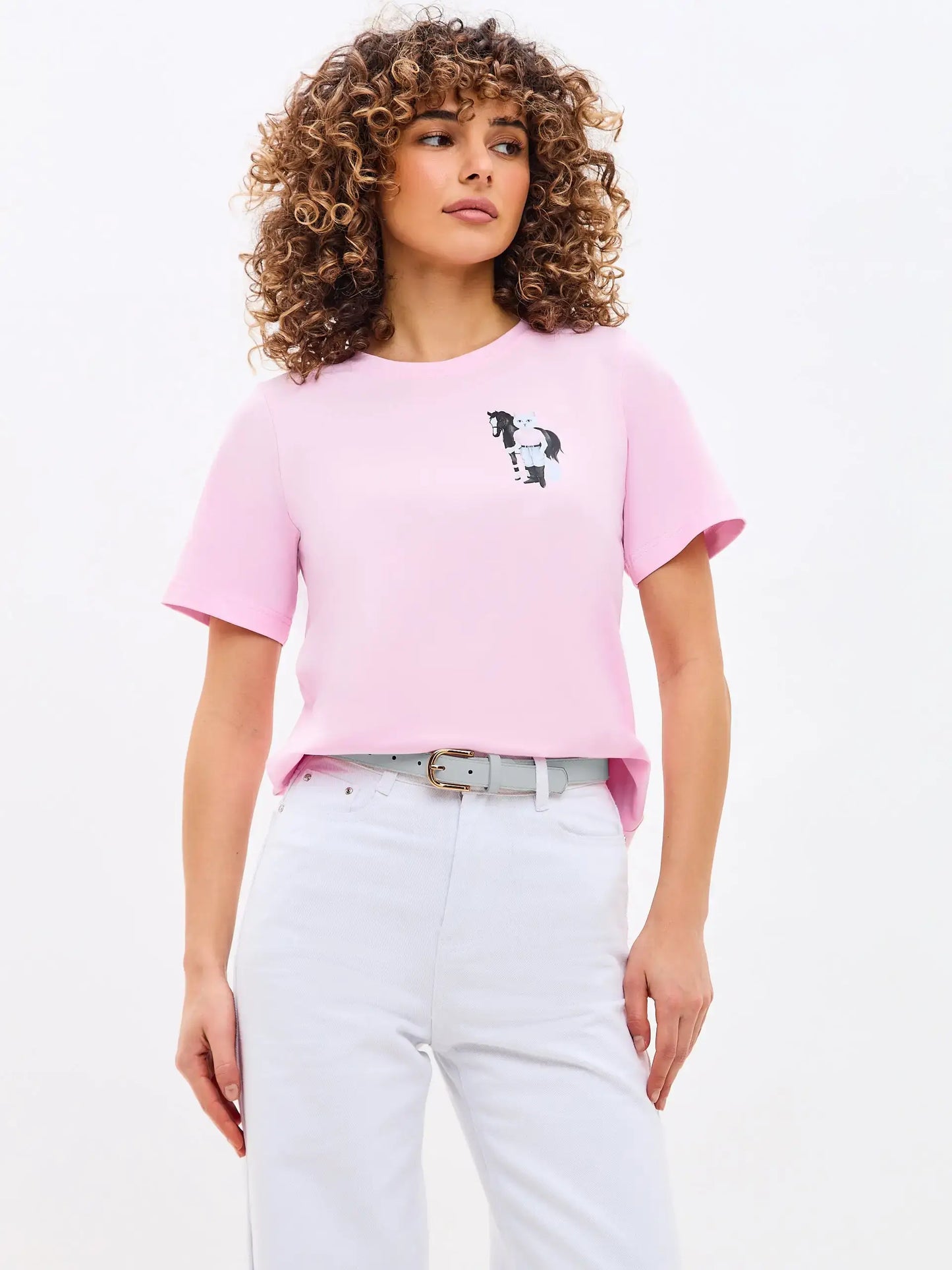 Pink T-shirt White Rider Cat | T-shirt For Cat Lovers | Cat e Lolette