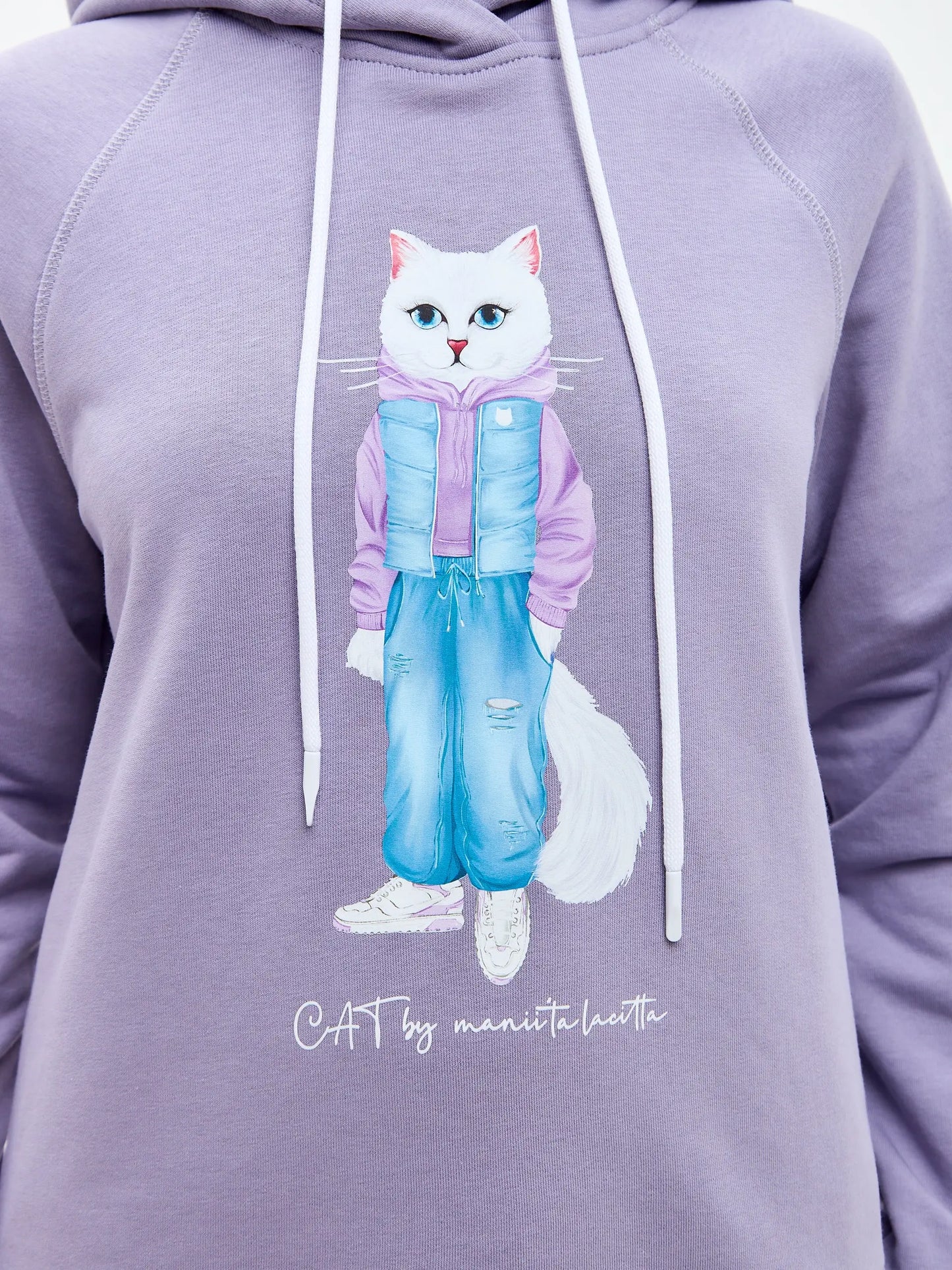 Purple Hoodie White Country Cat | Hoodie & sweatshirt For Cat Lovers