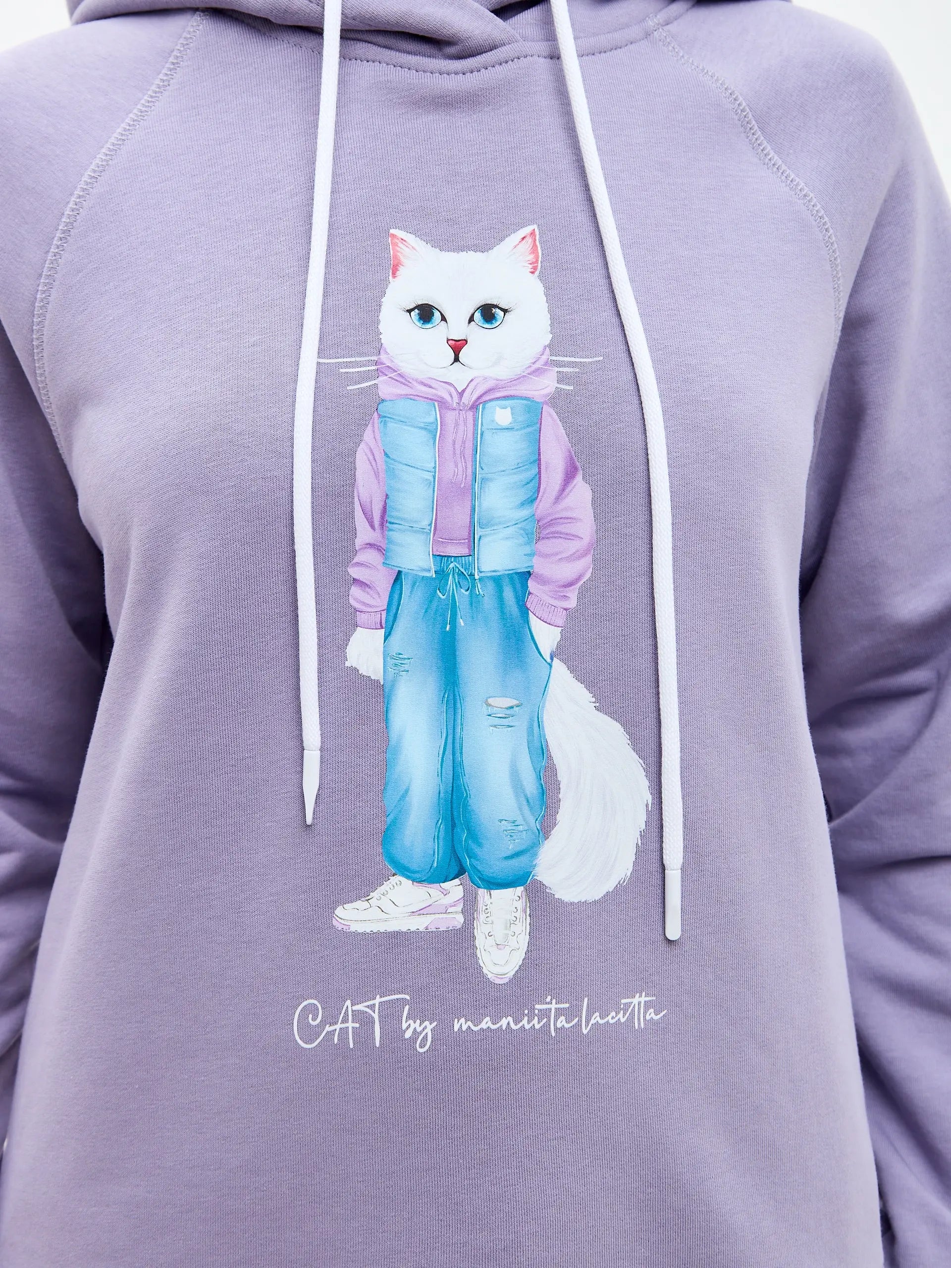 Purple Hoodie White Country Cat | Hoodie & sweatshirt For Cat Lovers