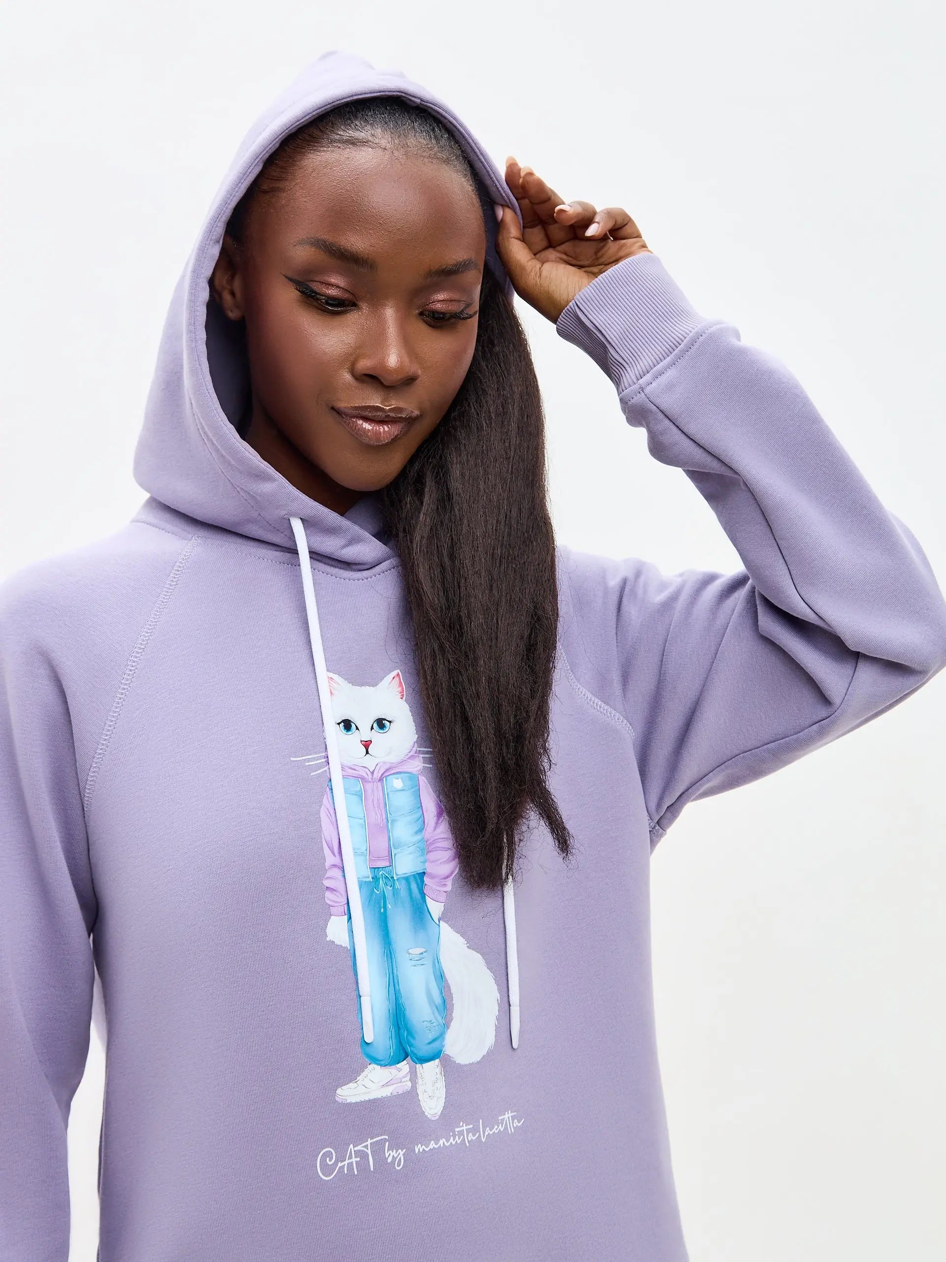Purple Hoodie White Country Cat | Hoodie & sweatshirt For Cat Lovers