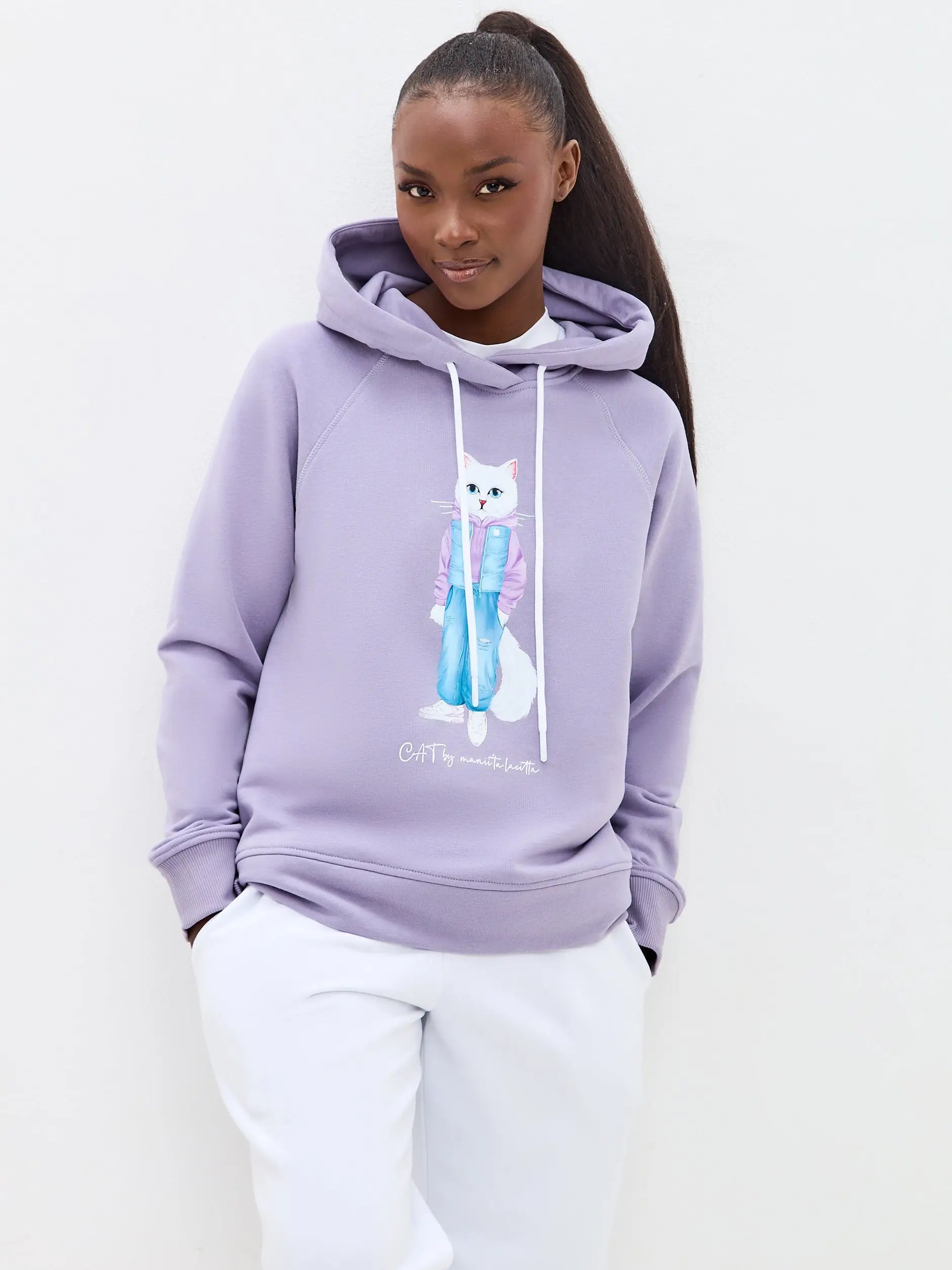 Purple Hoodie White Country Cat | Hoodie & sweatshirt For Cat Lovers