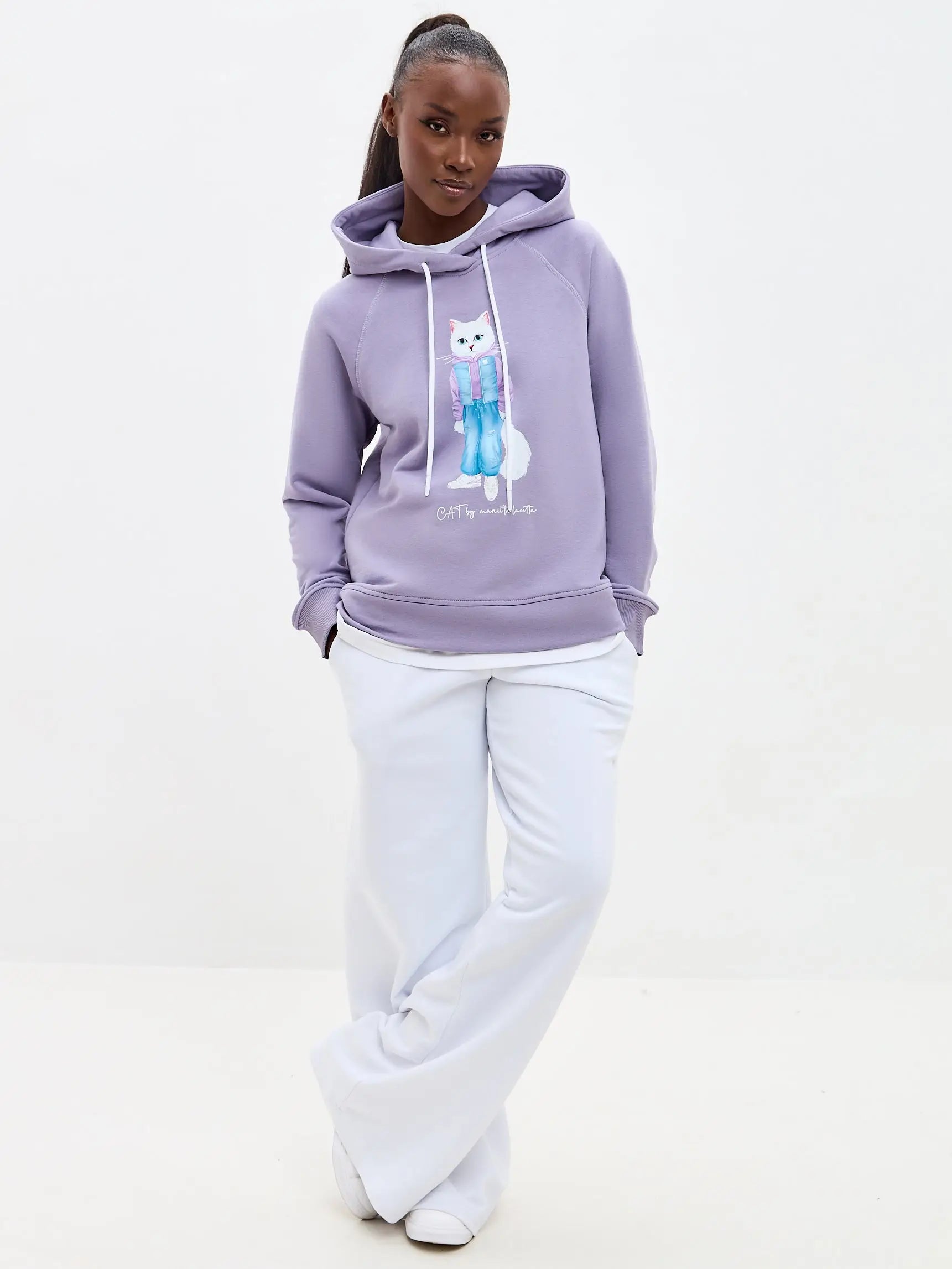 Purple Hoodie White Country Cat | Hoodie & sweatshirt For Cat Lovers