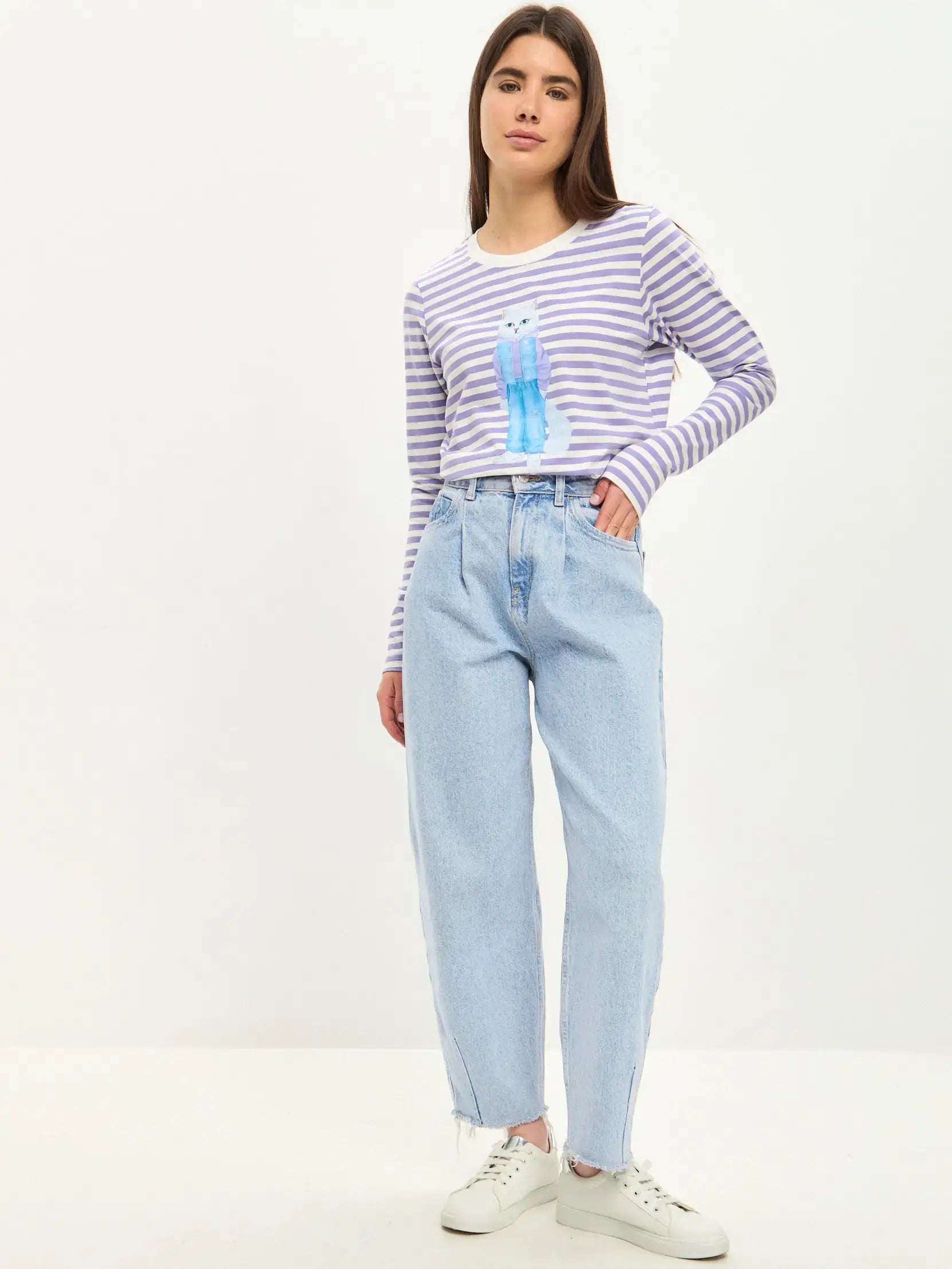 Purple Longsleeve White Cat Walk | Shirt & Striped shirt For Cat