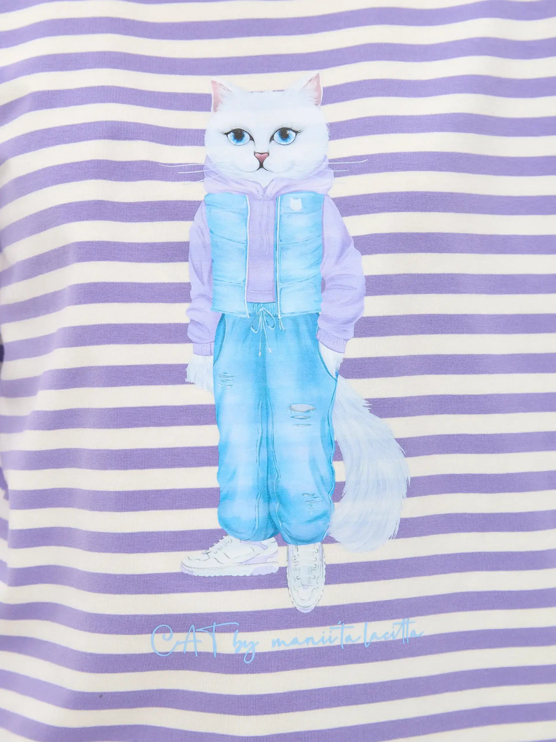 Purple Longsleeve White Cat Walk | Shirt & Striped shirt For Cat