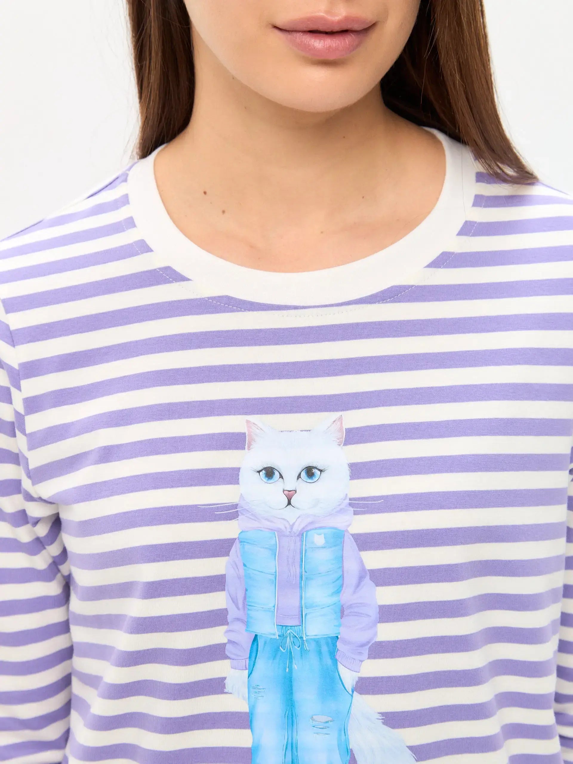 Purple Longsleeve White Cat Walk | Shirt & Striped shirt For Cat