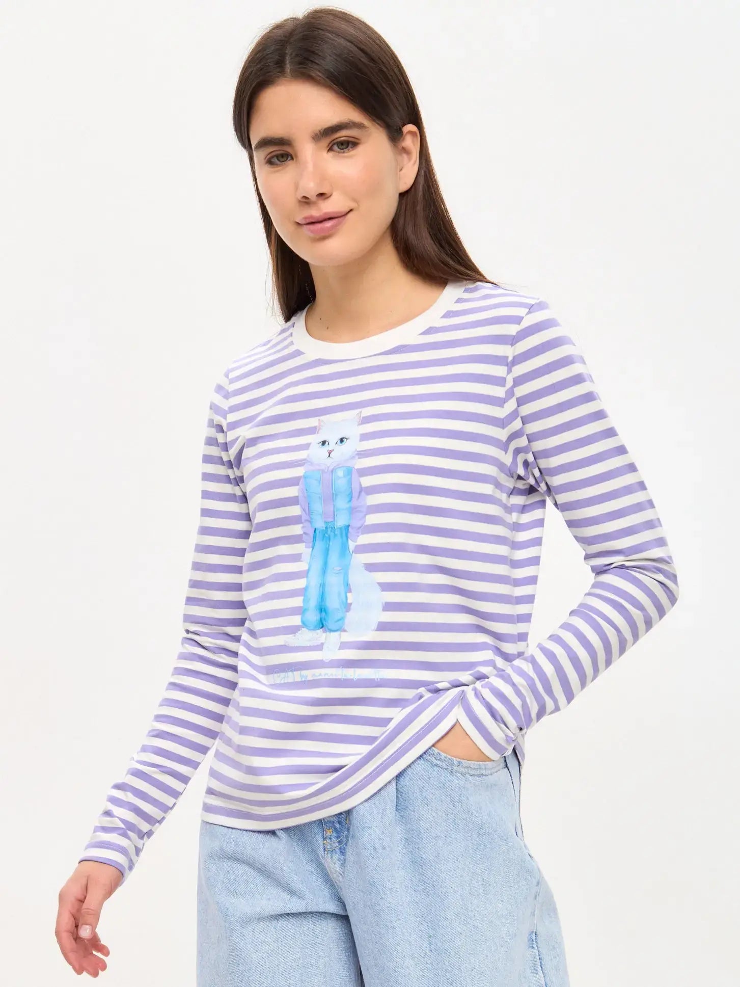 Purple Longsleeve White Cat Walk | Shirt & Striped shirt For Cat