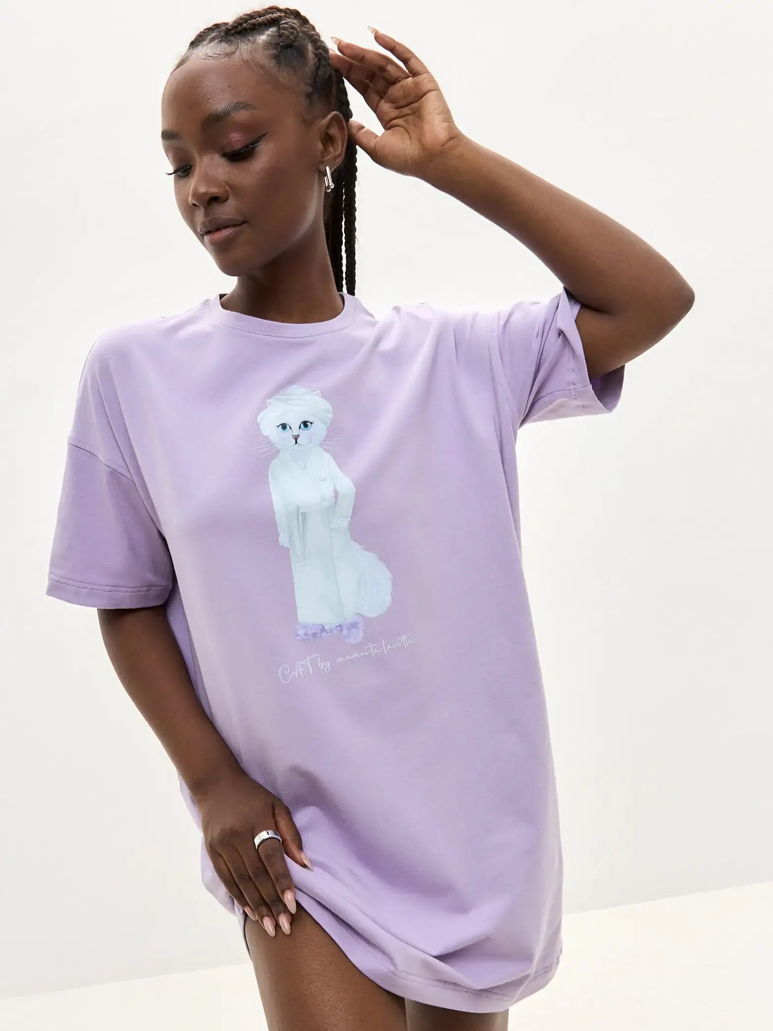 Purple Oversized T-shirt Spa Cat | Loungewear For Cat Lovers | Cat e