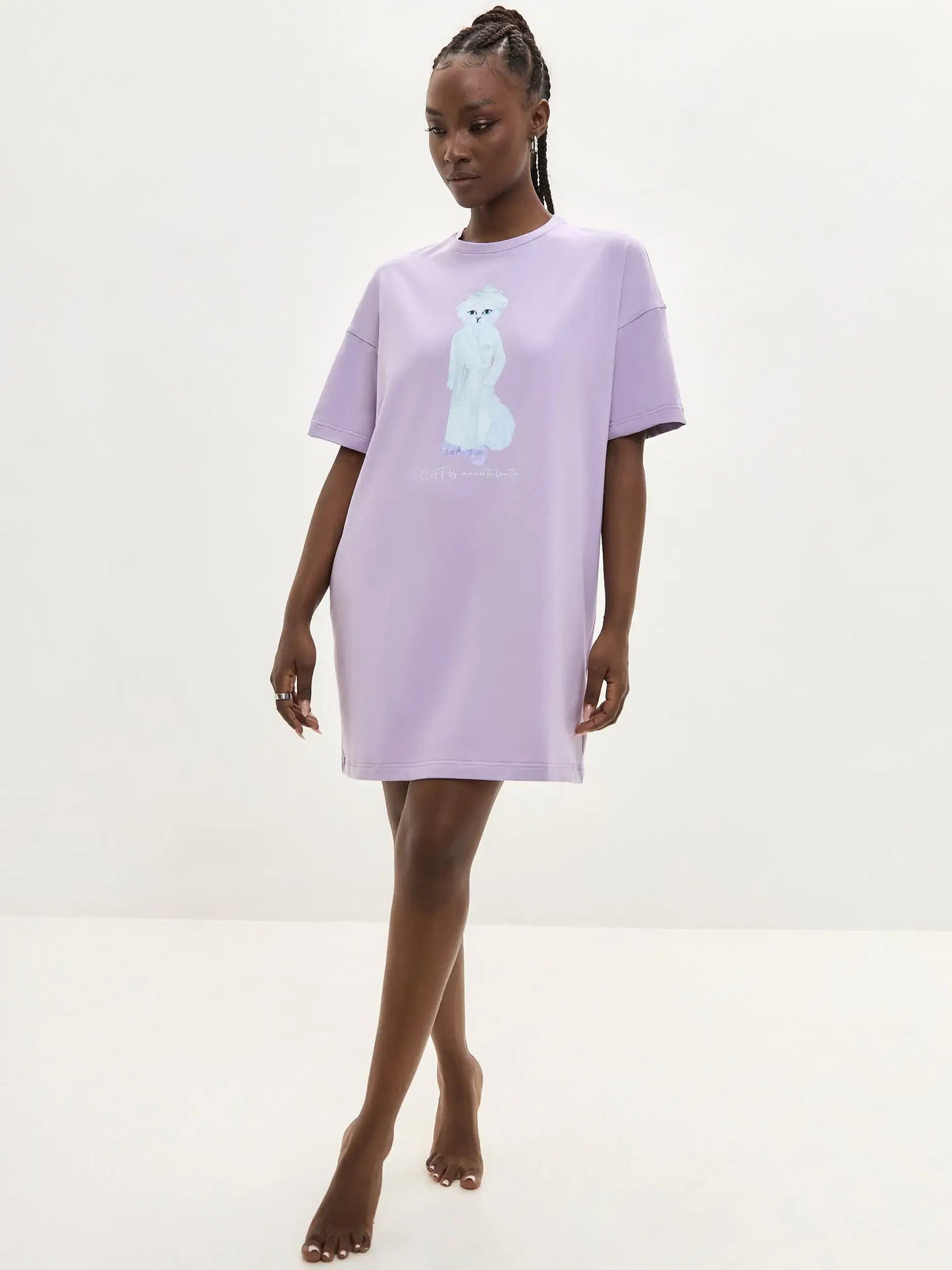 Purple Oversized T-shirt Spa Cat | Loungewear For Cat Lovers | Cat e