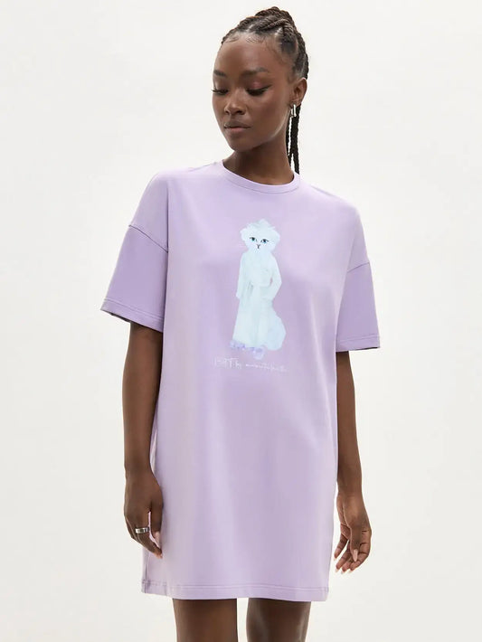 Purple Oversized T-shirt Spa Cat | Loungewear For Cat Lovers | Cat e