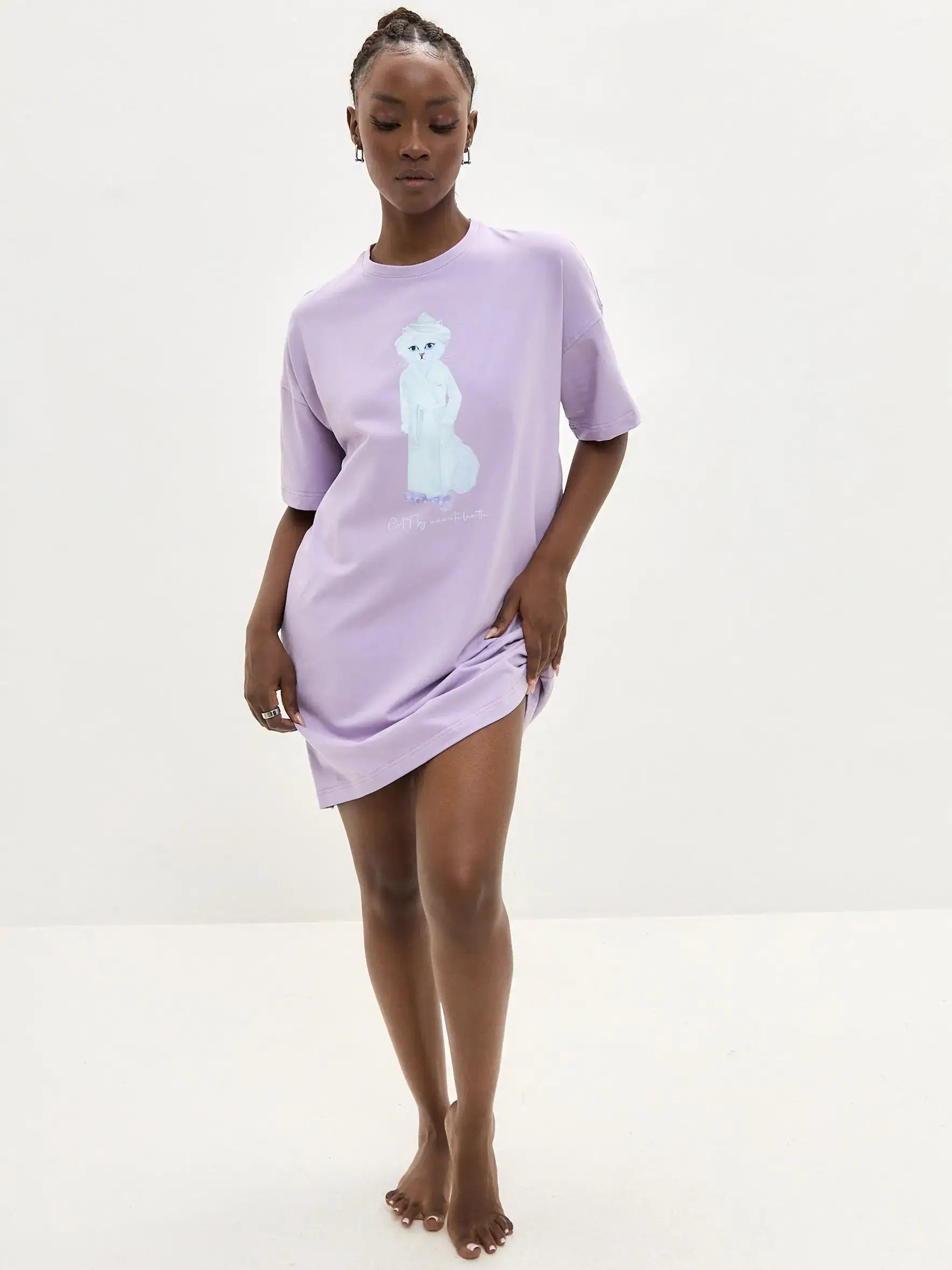 Purple Oversized T-shirt Spa Cat | Loungewear For Cat Lovers | Cat e