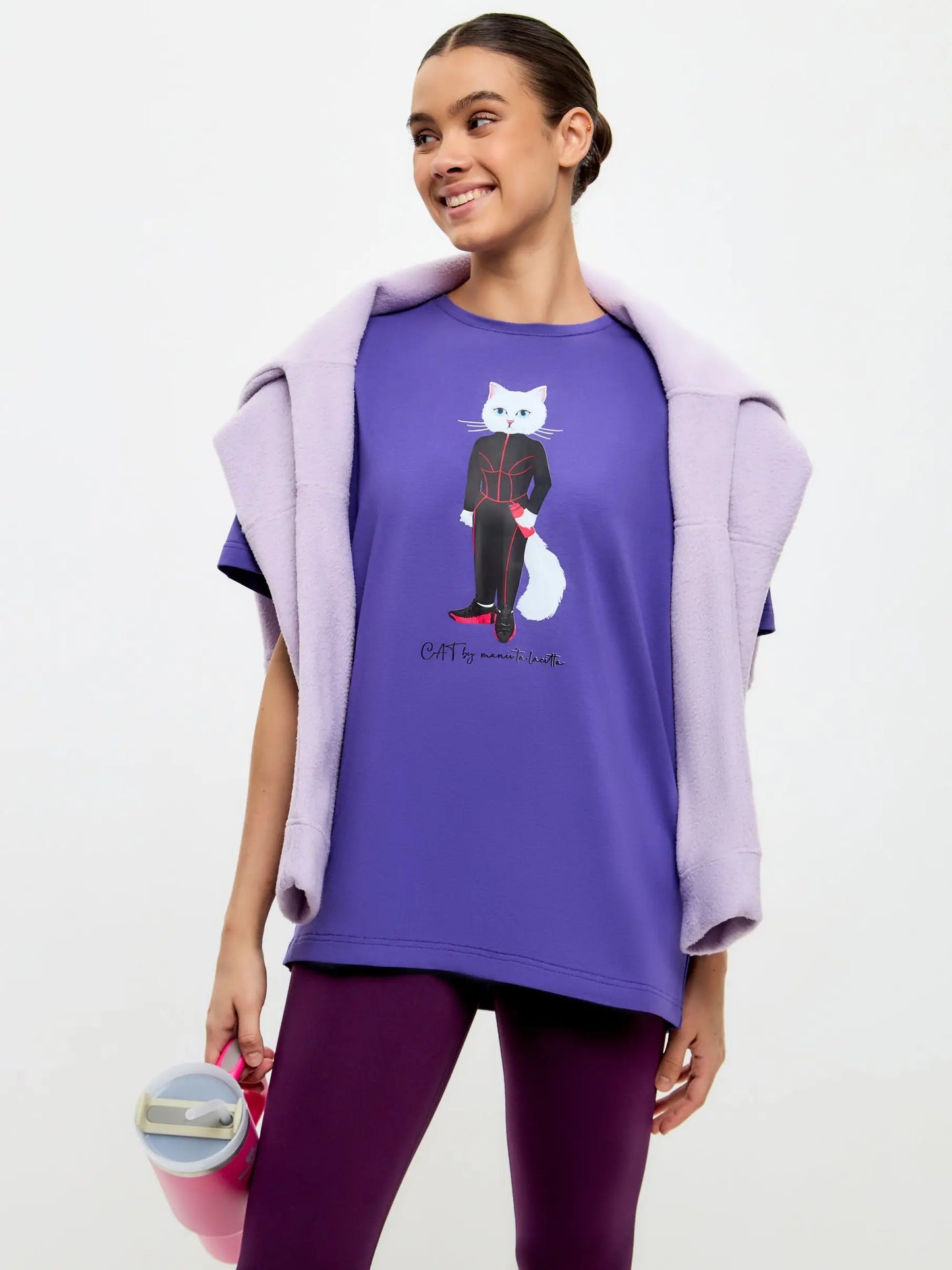 Purple Oversized T-shirt Sport Cat | T-shirt For Cat Lovers | Cat e