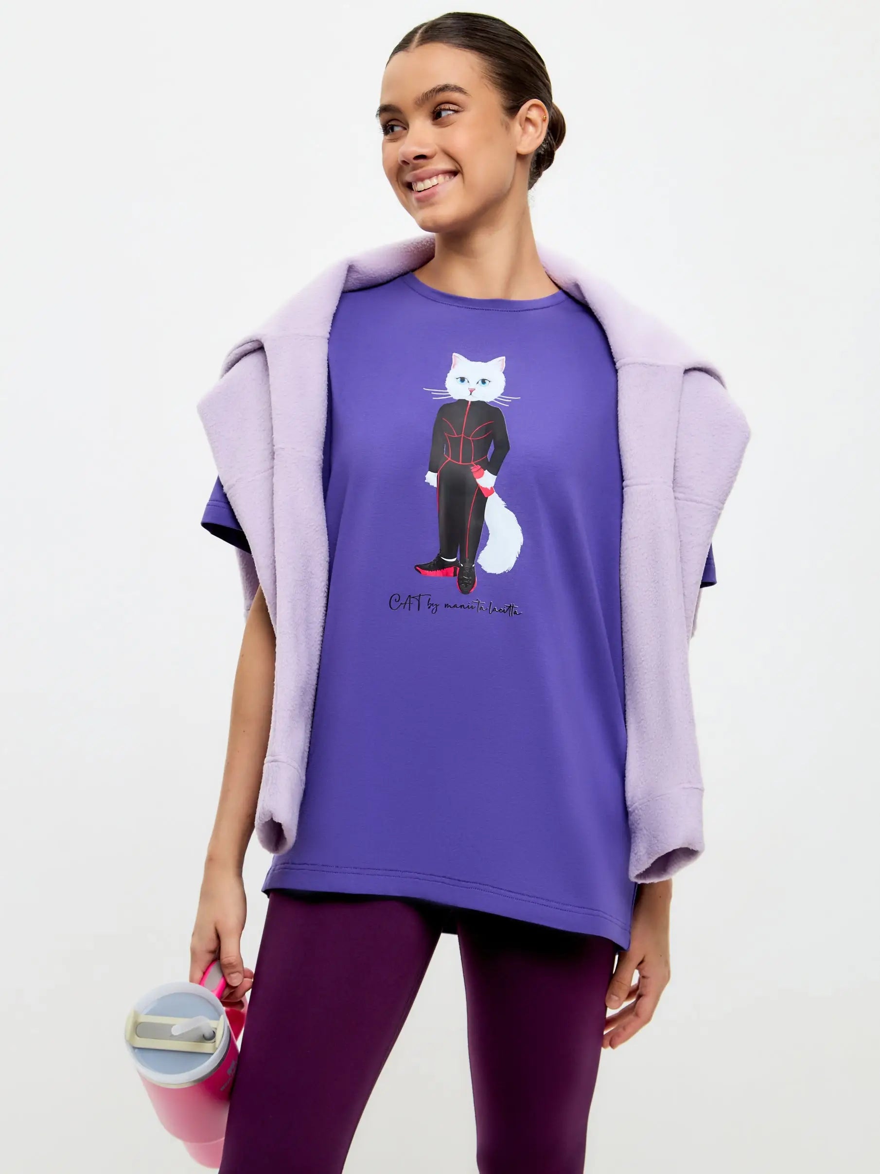 Purple Oversized T-shirt Sport Cat | T-shirt For Cat Lovers | Cat e