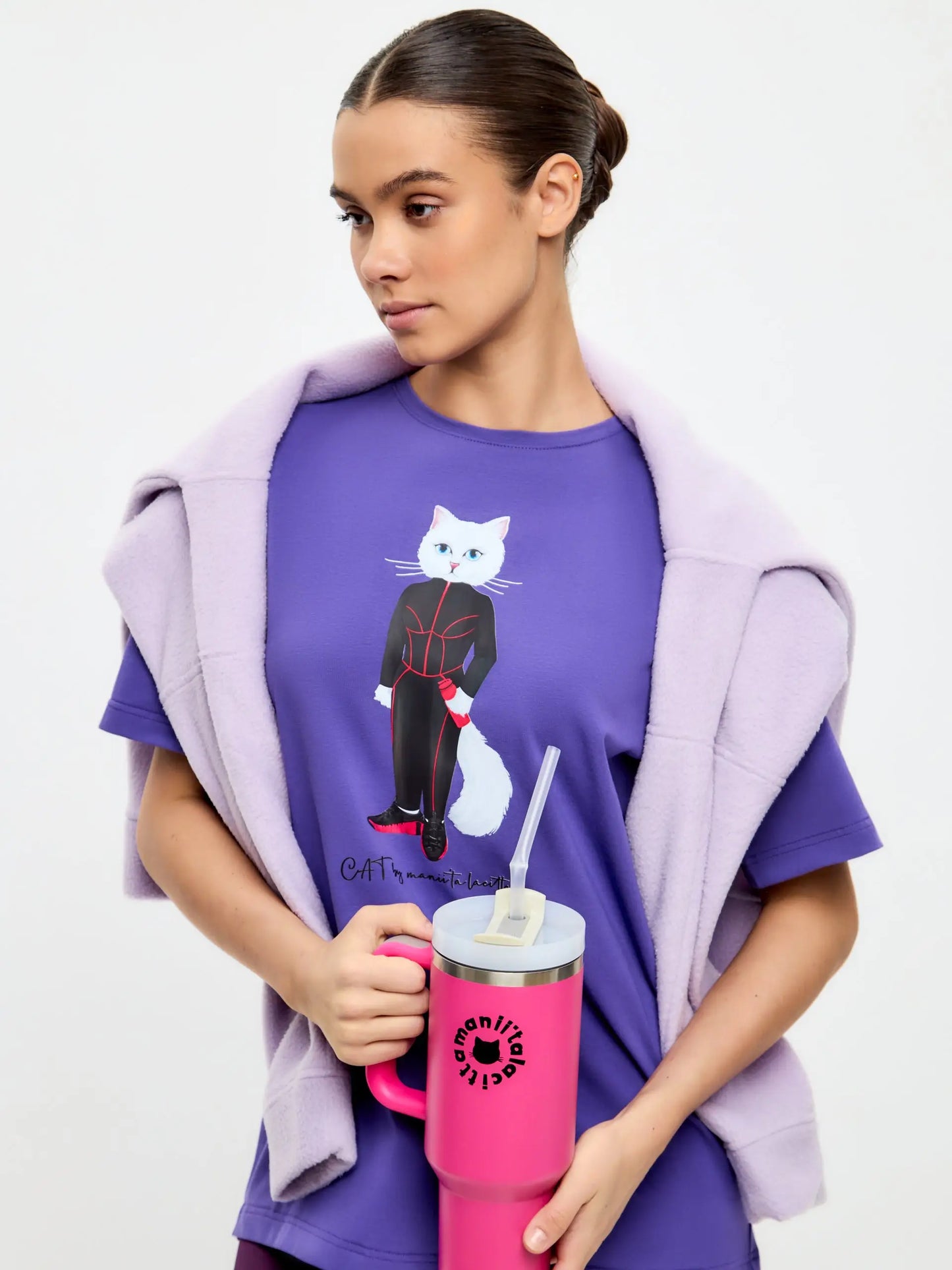 Purple Oversized T-shirt Sport Cat | T-shirt For Cat Lovers | Cat e