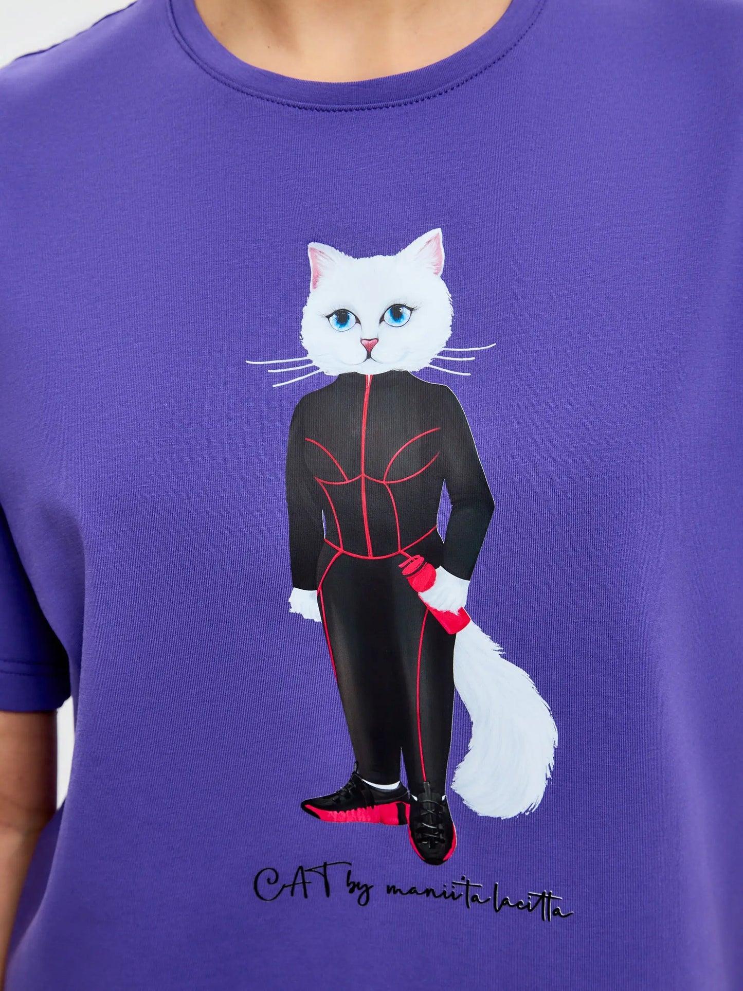 Purple Oversized T-shirt Sport Cat | T-shirt For Cat Lovers | Cat e